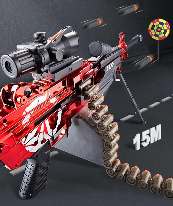 LH SAW M249 Electric Darts Blaster Toy Gun - Red (US Stock) | Outdoor Play, Nerf Battle, Team Competition, Birthday Gift for Kids & Teens
