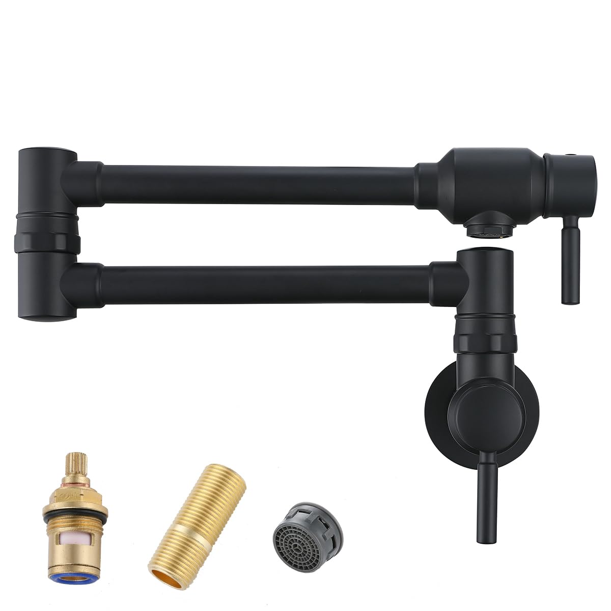 Premium Black Brass Wall-Mounted Pot Filler Faucet with Double Joint Swing Arm - NSF Certified Lead-Free (Model RD-81916-MB) - Ideal for Kitchen Sink, Stove Area & Modern Cooking Spaces