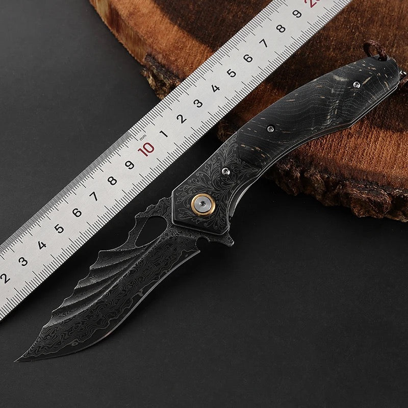Premium Condor VG10 Japanese Damascus Folding Pocket Knife - Stained Maple Burl Handle - Perfect for Camping, Hiking & Outdoor Survival Gear