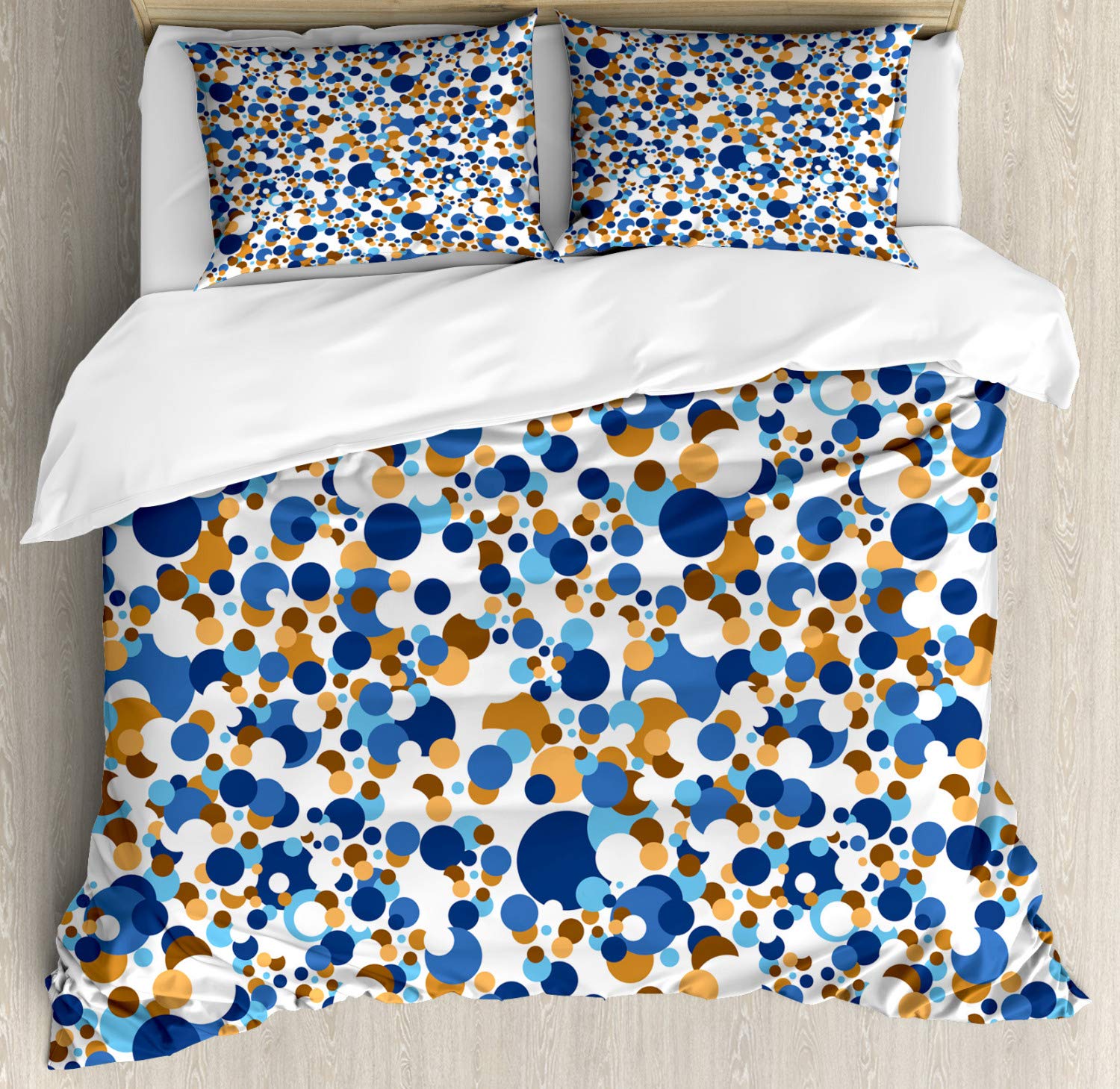 Ambesonne Abstract Duvet Cover Set - Modern Geometric Circle Pattern in Retro Sky Blue & Cinnamon, 3 Piece Bedding Set with 2 Pillow Shams, California King Size - Perfect for Contemporary Bedroom Decor & Guest Room Styling