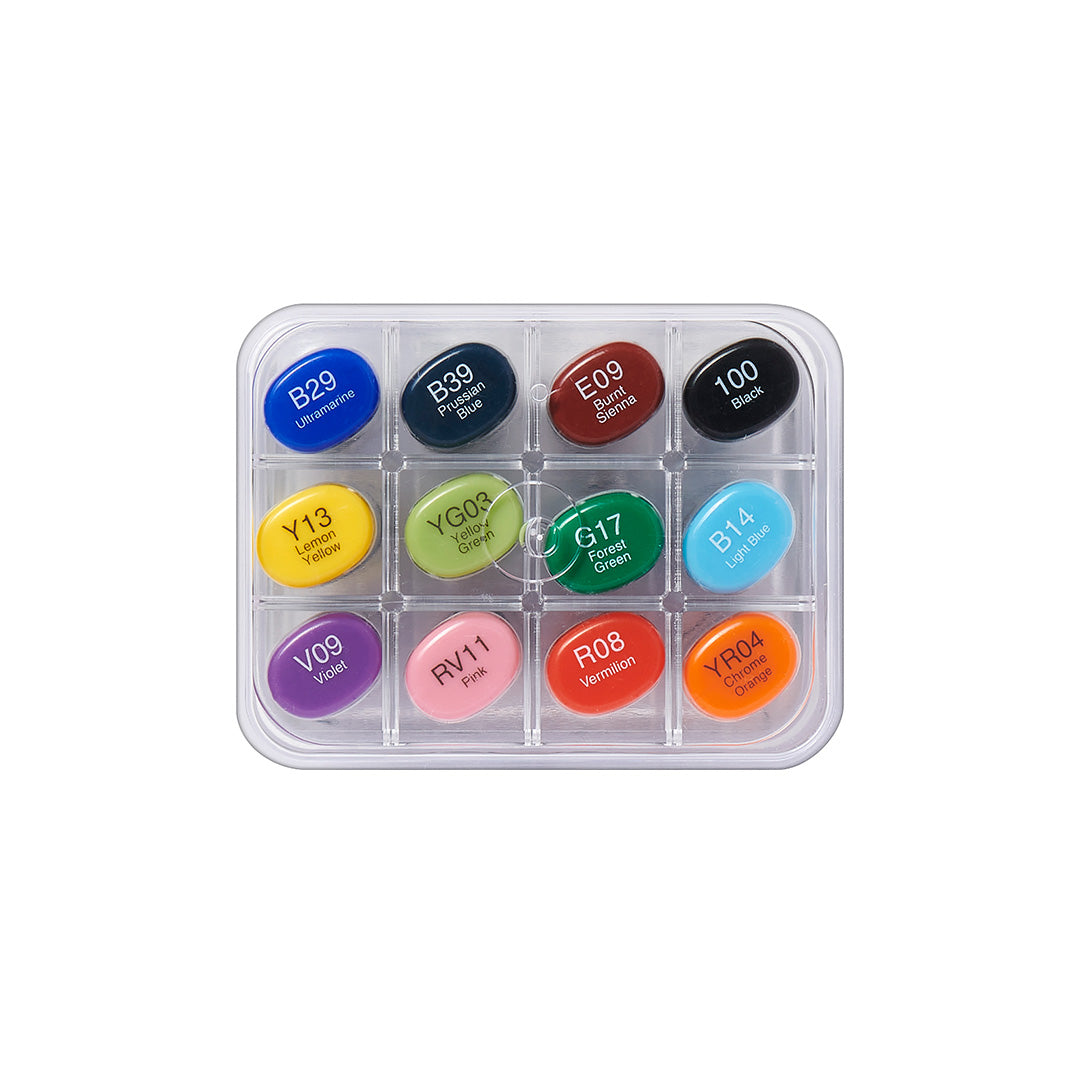 Premium Copic Sketch Marker Pen Set of 12 - Alcohol-Based Art Markers for Professional Drawing, Illustration & Coloring - Perfect for Artists, Designers & Adult Coloring Books