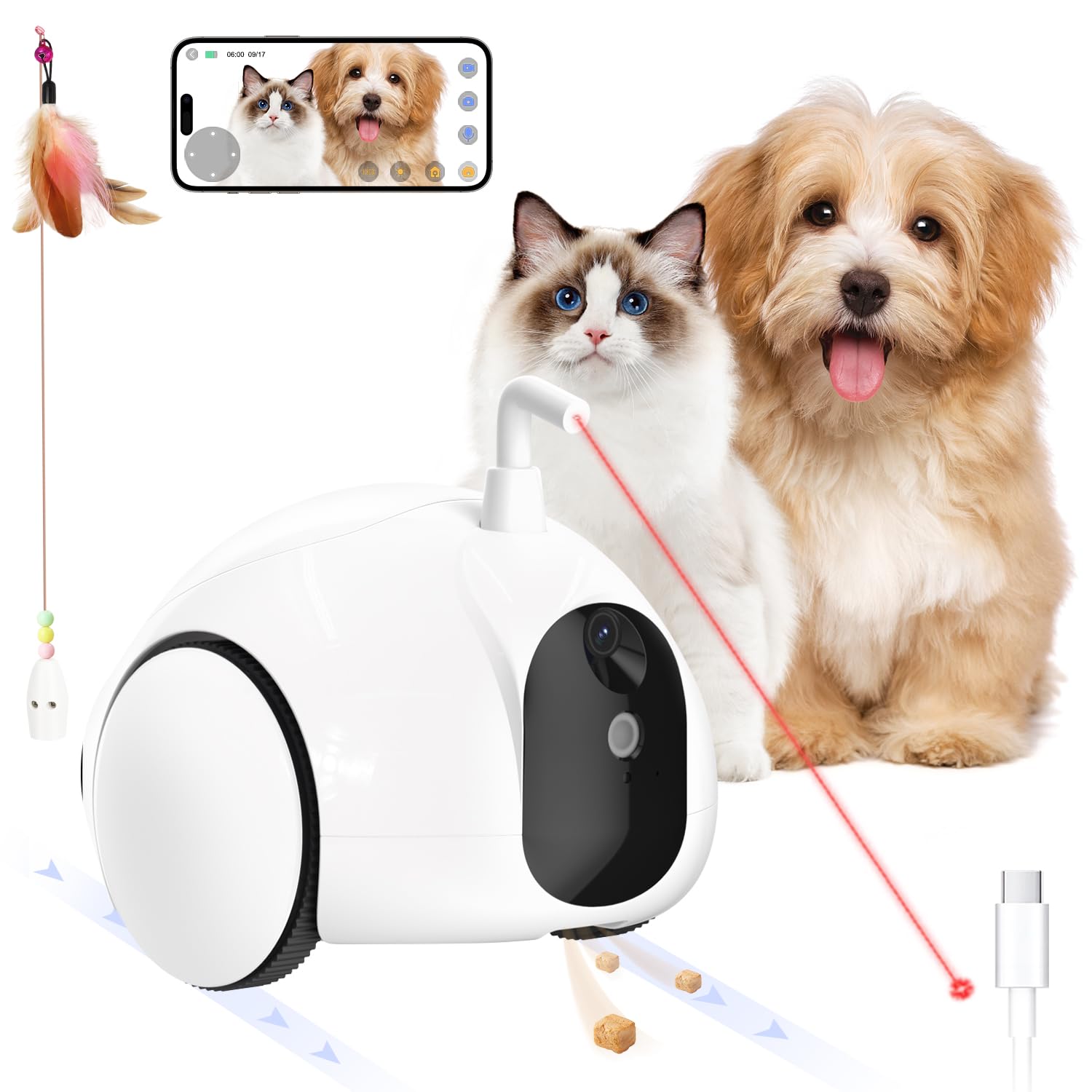 Smart Pet Camera with Treat Dispenser & Interactive Toy - 1080P HD, Night Vision, 2-Way Audio, App Control for Dogs & Cats - Perfect for Home Monitoring & Playtime (2.4G WiFi Only)