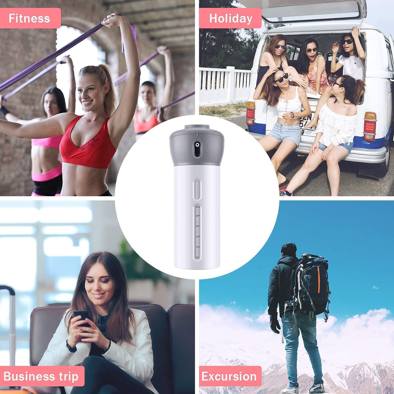 Honexa 4-in-1 Travel Bottle Dispenser Set - 4 Empty Reusable 1.4oz (40mL) Leakproof Cosmetic Containers for Sanitizer, Soap, Lotion & Skincare - Perfect for Travel, Gym, Camping & Daily Use
