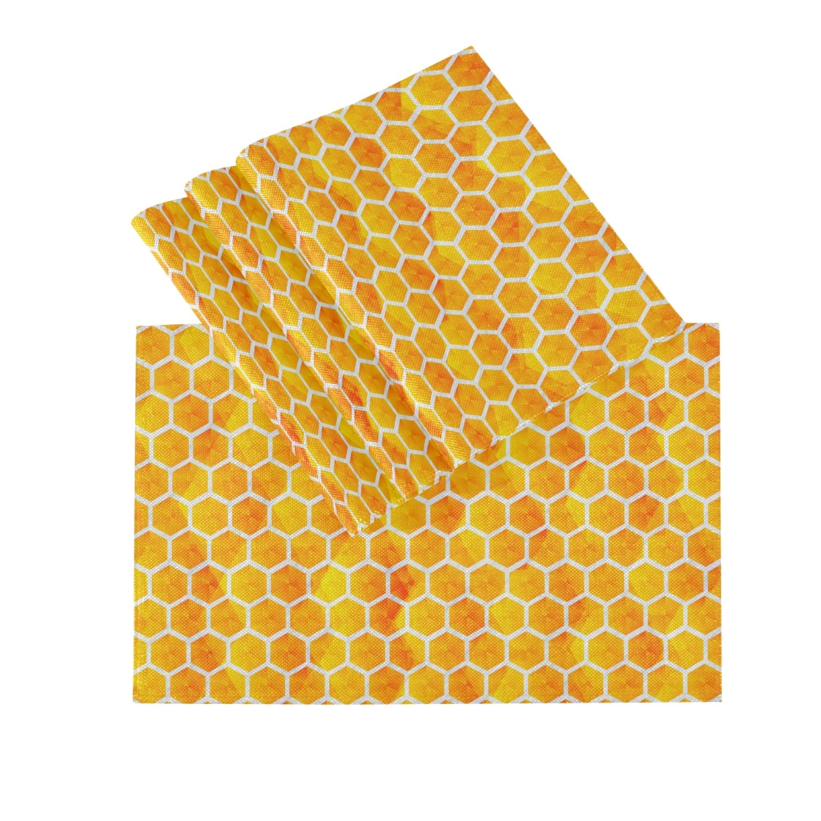 Non-Slip Hexagon Honeycomb Placemats Set of 4 - Orange Gradient Yellow Vinyl Table Mats for Dining & Kitchen, 12x18 Inches, Waterproof & Durable Home Decor (Perfect for Parties, Daily Meals & Modern Table Settings)