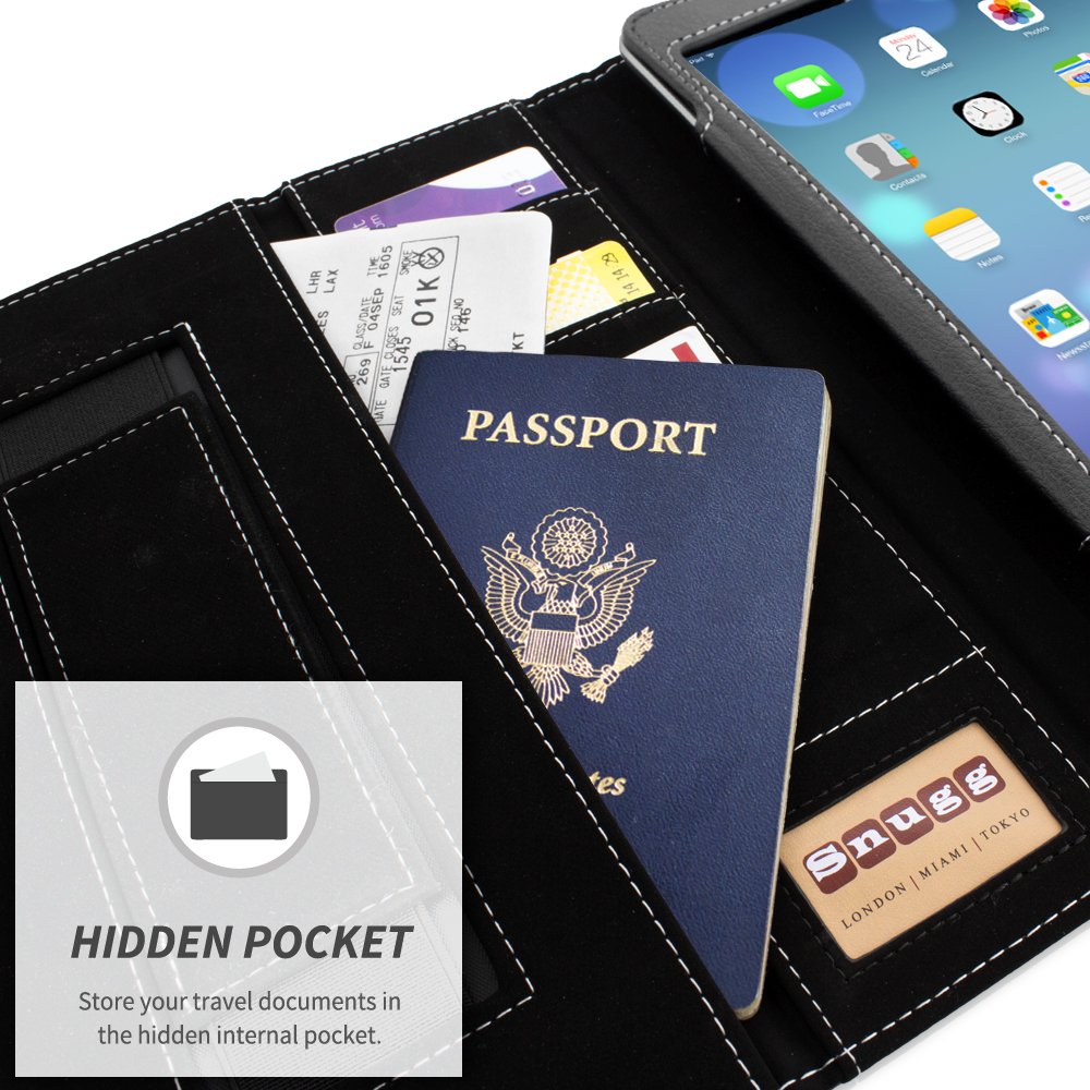 Premium Leather Smart Case for Apple iPad Air 2 - Snugg Executive Black Protective Cover with Auto Wake/Sleep Function & Flip Stand | Perfect for Business, Travel, and Home Use