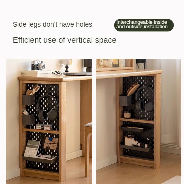 Solid Oak Wood Modern Extendable Dressing Table - Adjustable Vanity Desk for Makeup & Skincare - Perfect for Bedroom, Dorm, or Apartment