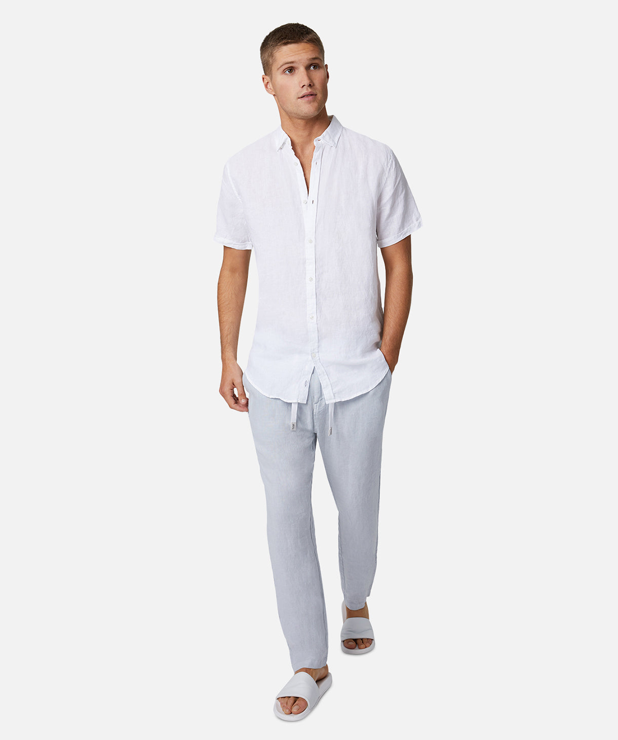 The Tennyson Linen Short Sleeve Shirt for Men - Breathable White Casual Button Down Shirt - Perfect for Summer, Beach, and Office Wear