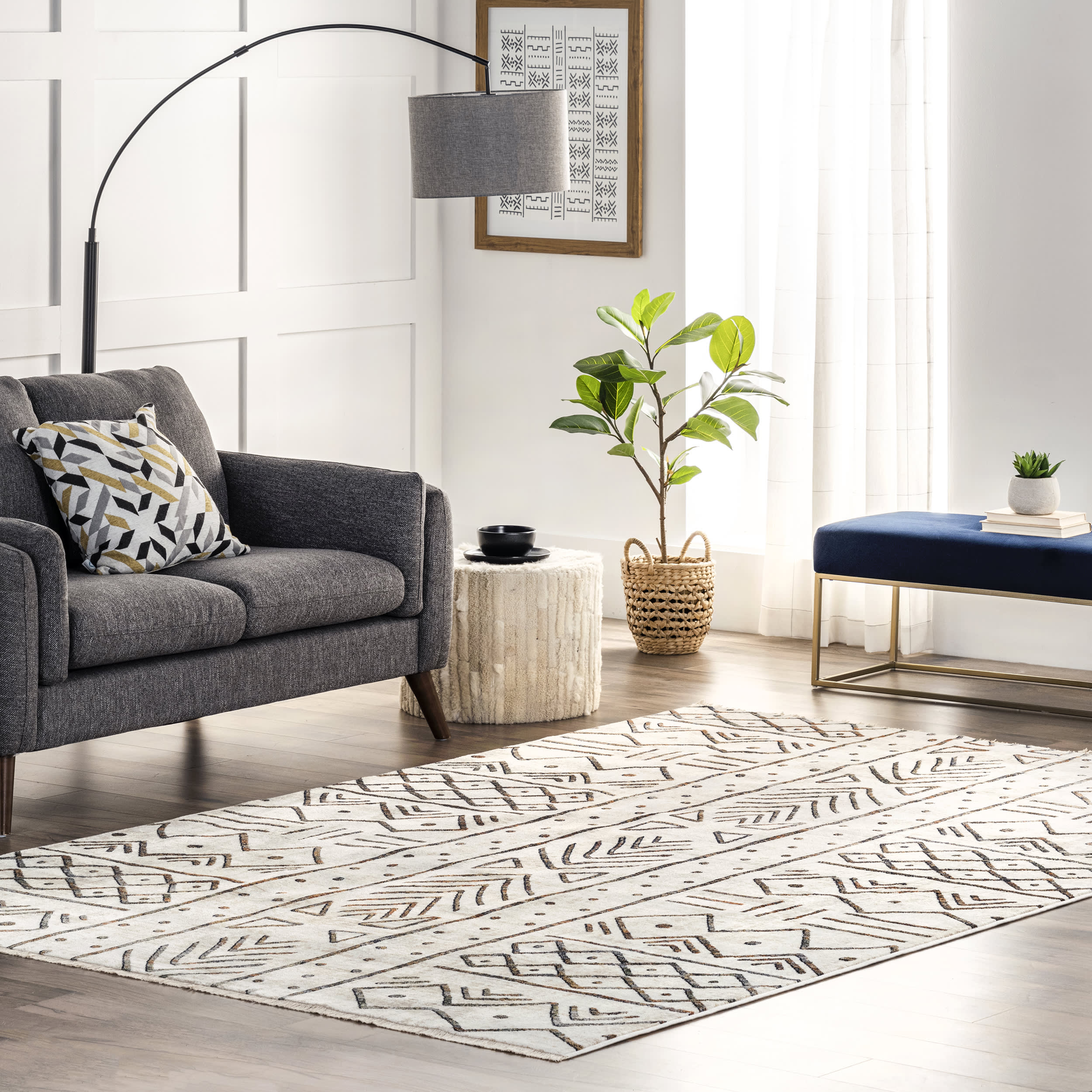 Stylish Aubrey Paneled Fringed Beige Area Rug - Perfect for Living Room, Bedroom & Boho Home Decor