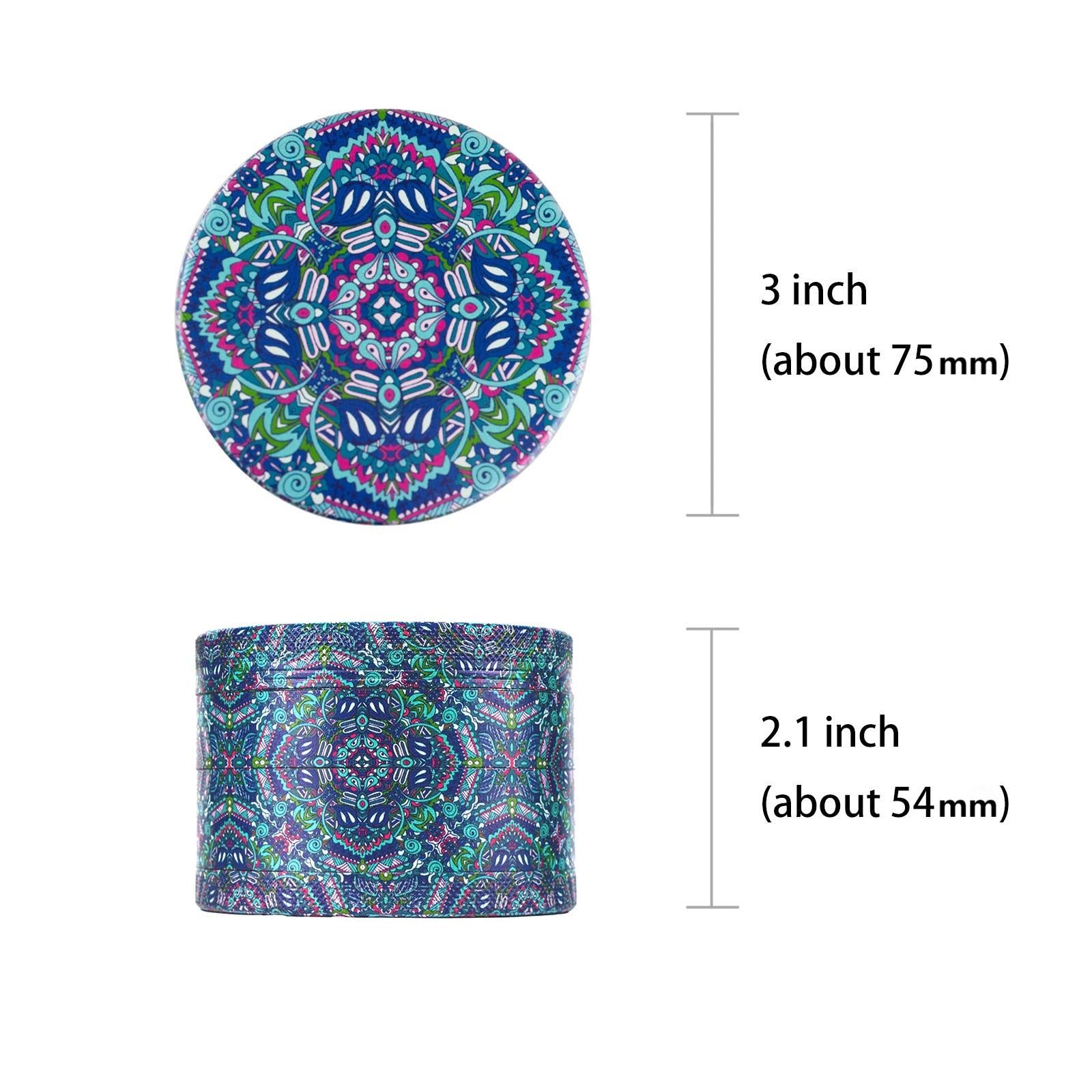 75MM 4 Layer Mandala Pattern Herb Grinder - Premium Metal Spice Crusher for Tobacco, Herbs & Spices | Perfect for Rolling, Smoking & Kitchen Use