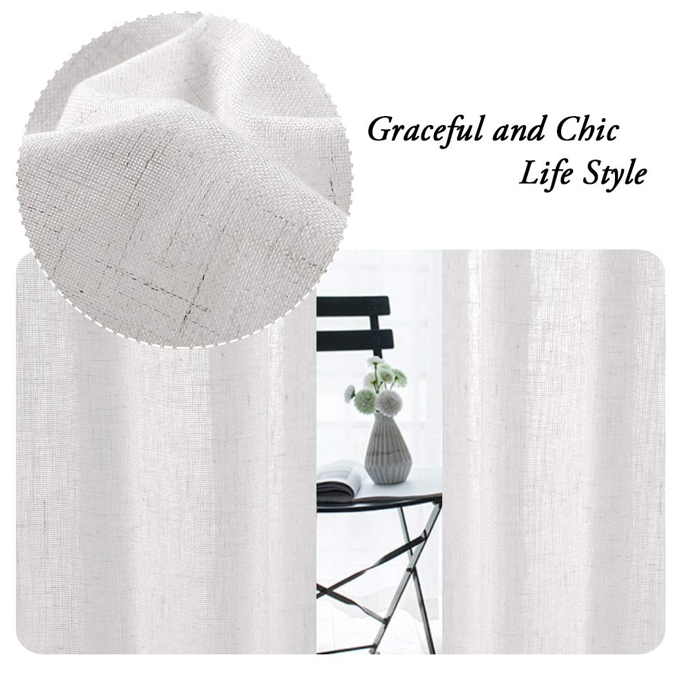 PrinceDeco 63 Inch Linen Curtains - Rod Pocket Window Drapes for Bedroom, Farmhouse & Country Decor - Thick Burlap Look Linen Panels (Off White, 52