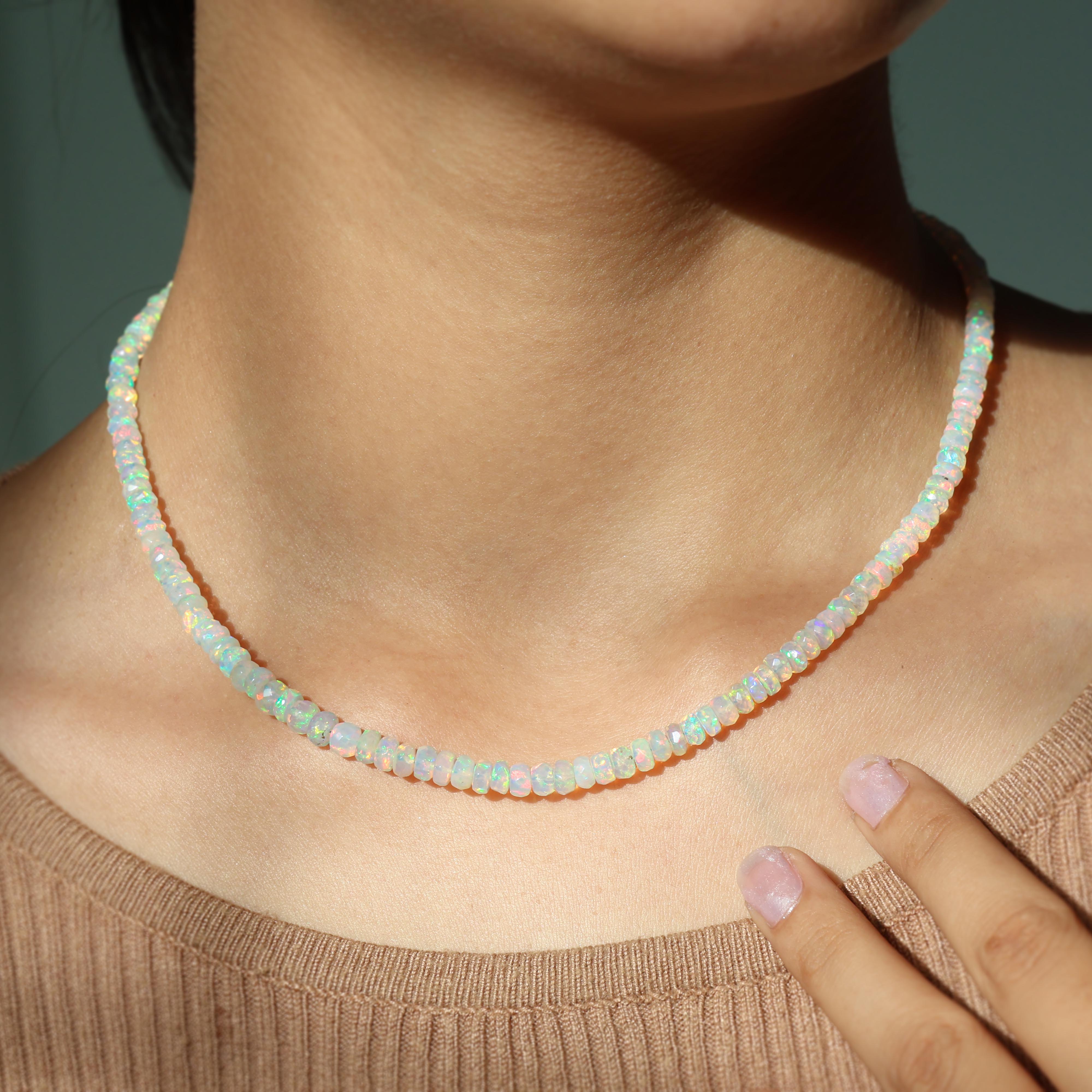 Ethiopian White Opal Beaded Necklace - Natural Faceted Gemstone Jewelry for Women, Wedding Gift, Bridesmaid Present, Anniversary & Special Occasion Accessory