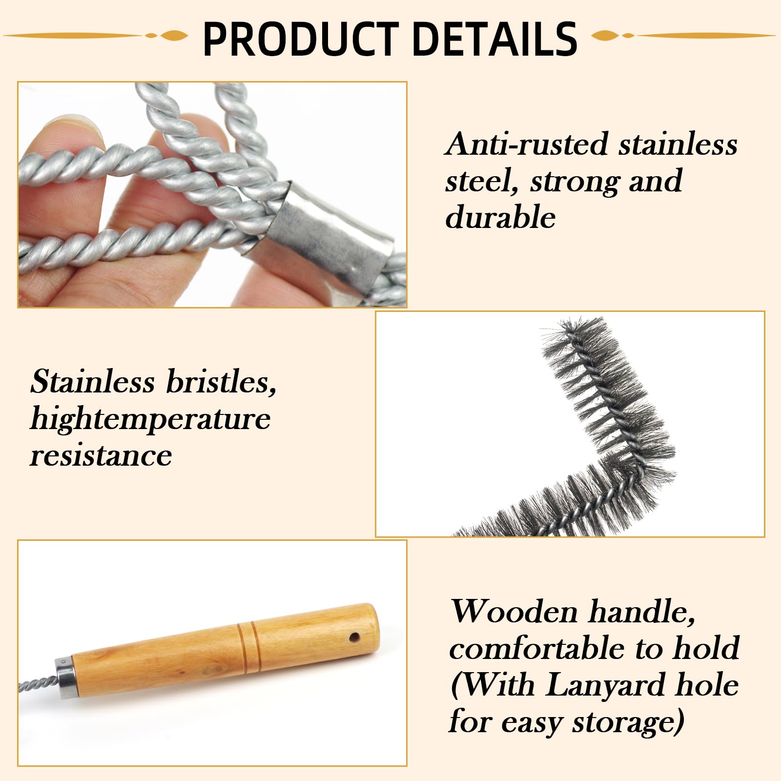 3-Piece Stainless Steel Fryer Cleaning Kit - Basket Brush, L-Shape Brush & Rod for Deep/Air Fryers