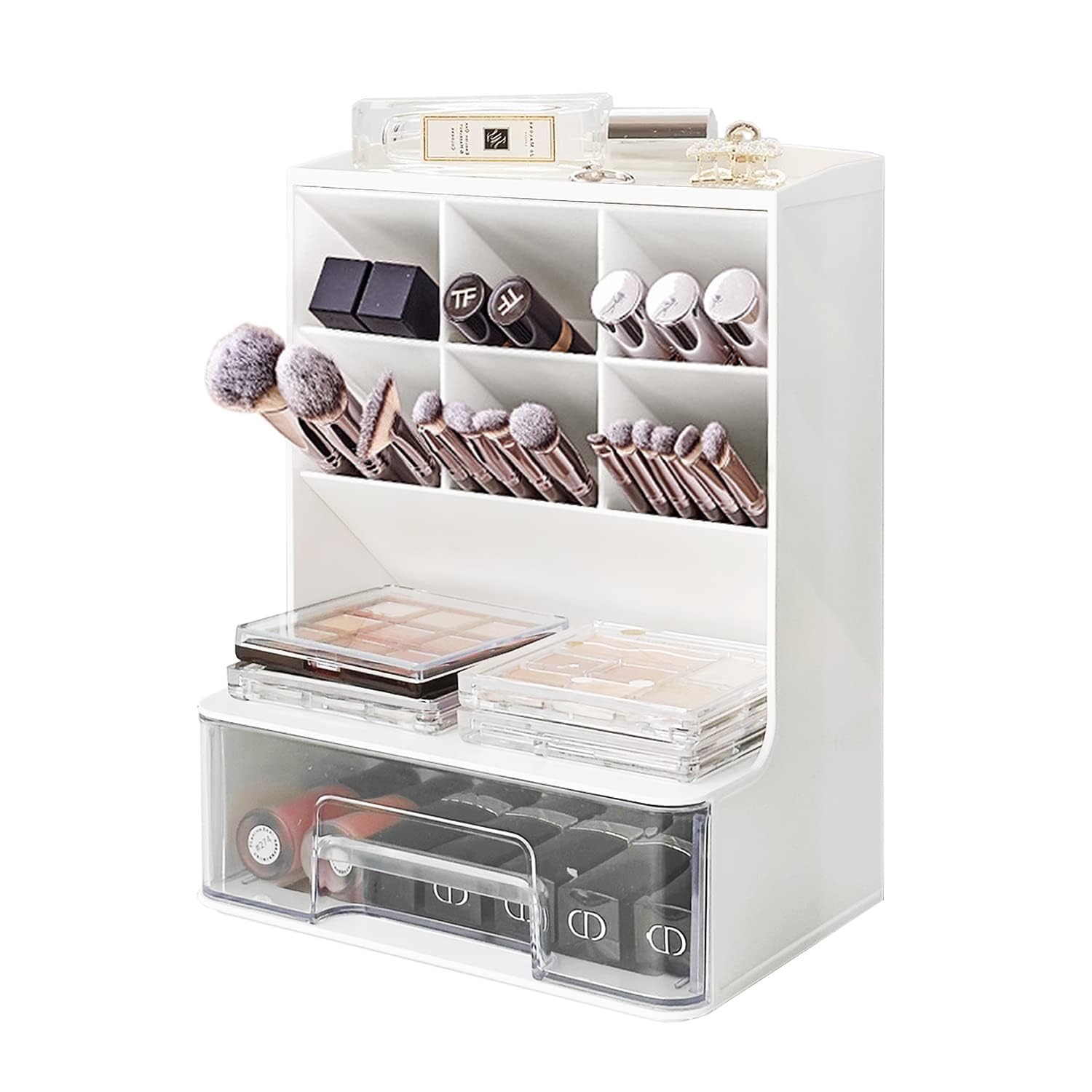 Acrylic Makeup Organizer & Storage - Cosmetic Brush Holder for Vanity Countertop, Bathroom, Bedroom | Perfect Makeup Organizer for Teen Girls | Great for Daily Beauty Routine & Travel Essentials
