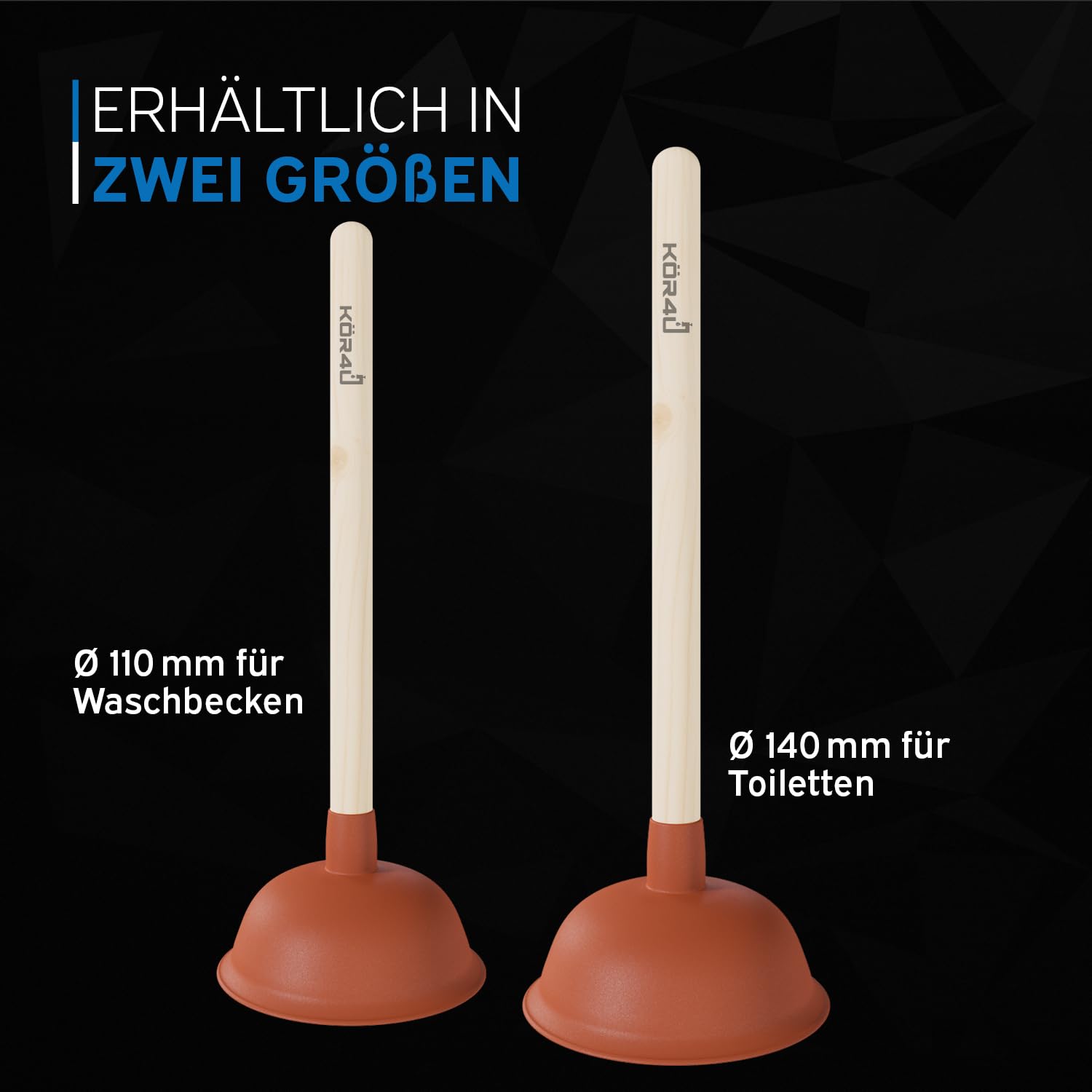 Kör4u High Power Plunger 110mm - Strong Suction for Clogged Toilets, Sinks, Bathtubs & Showers - Ideal for Bathroom, Kitchen & Household Drain Cleaning