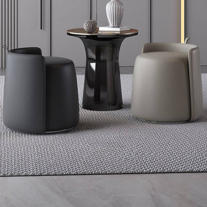 Modern Faux Leather Pouf Ottoman with Silver Legs - Stylish Round Footstool for Living Room, Bedroom & Office Decor - Perfect Accent Seat for Relaxing & Extra Storage