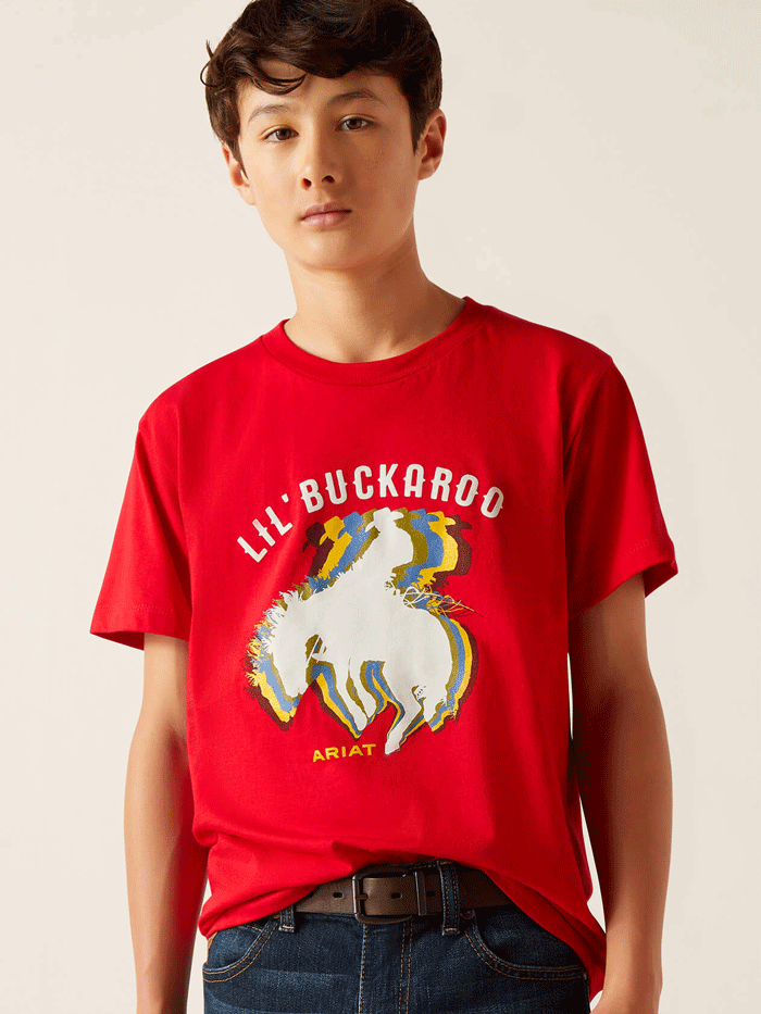 Ariat 10047910 Kids Block Rodeo T-Shirt - Red Western Style Tee for Boys & Girls - Perfect for Rodeo Events, Ranchers, and Outdoor Adventures