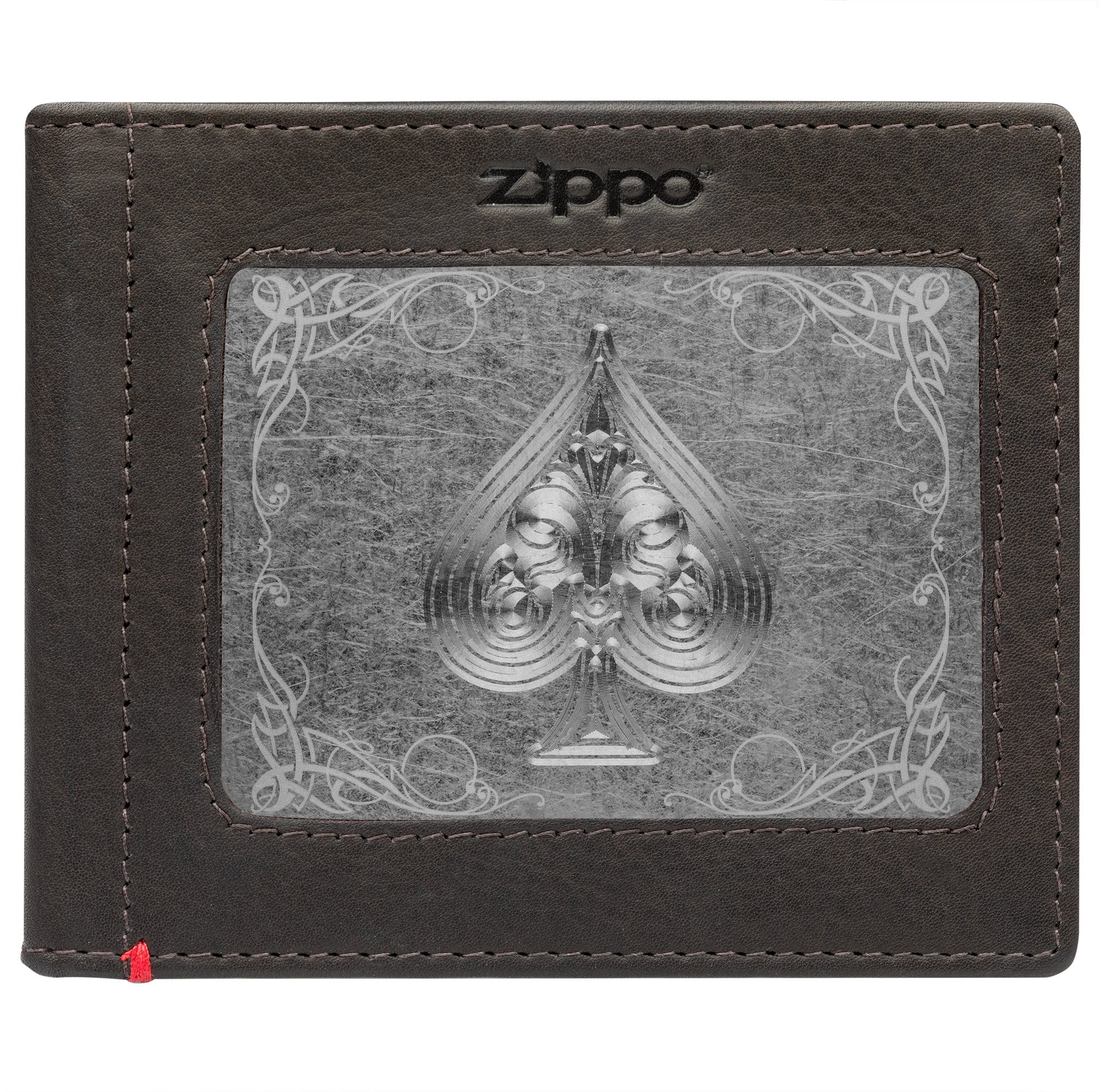 Genuine Mocha Leather Wallet with Spade Metal Plate Design - Stylish & Durable for Men & Women - Perfect for Everyday Use, Travel & Gifts