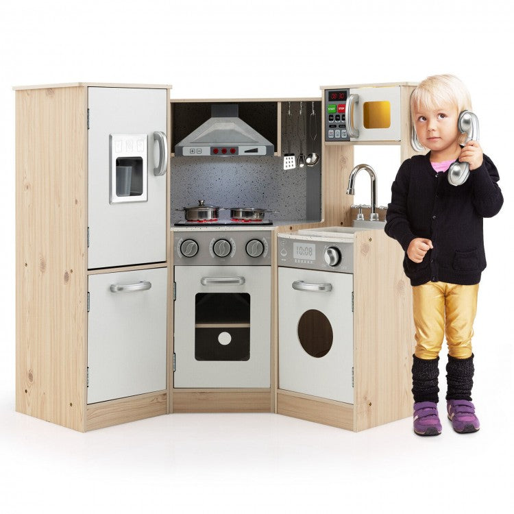 Wooden Kitchen Playset for Kids with Cookware Accessories - Pretend Play Toy for Toddlers & Preschoolers - Perfect for Home, Classroom & Daycare Role-Playing Activities