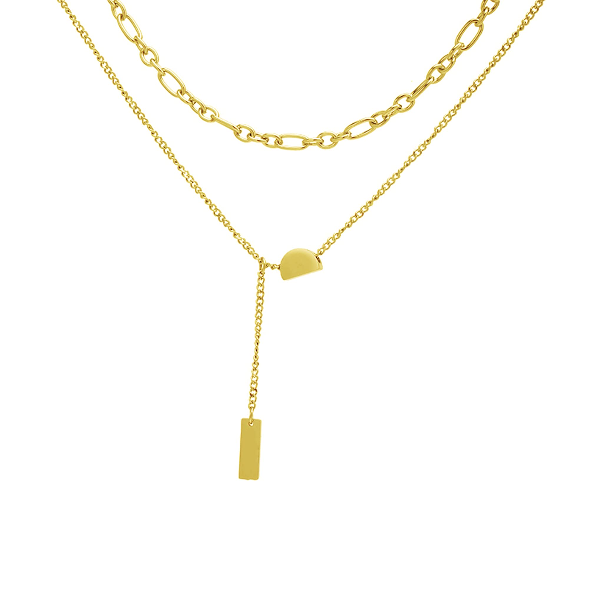 TVXK Double Layer Y Pendant Necklace for Women - 14K Gold Plated Stainless Steel Chain Jewelry - Perfect for Everyday Wear, Date Nights & Gift Giving