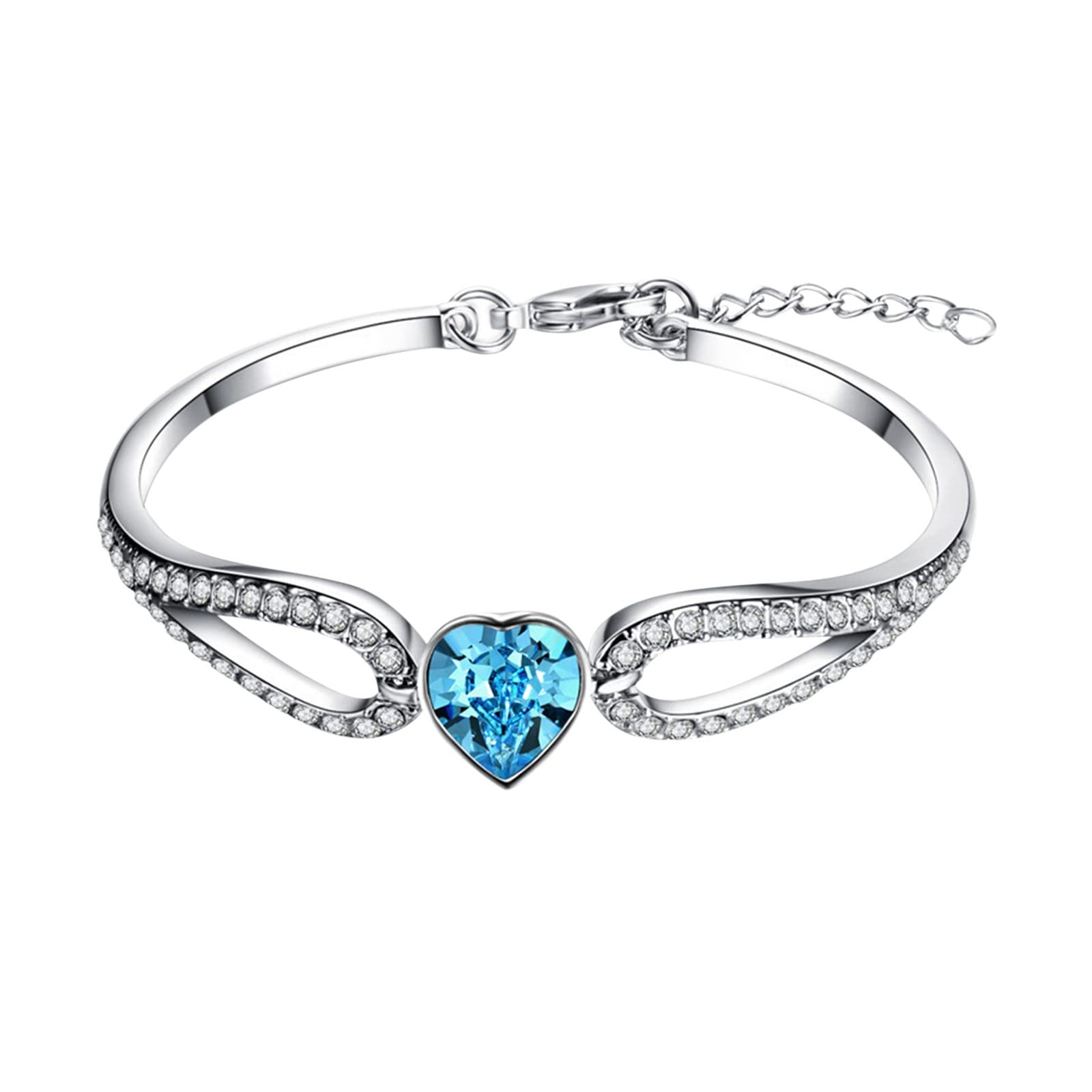 Angel Blue Diamond Heart Bracelet - Sparkling Rhinestone Charm Bracelet for Women & Girls | Elegant Birthday Gift, Christmas Jewelry Present | Perfect for Parties, Weddings & Special Occasions
