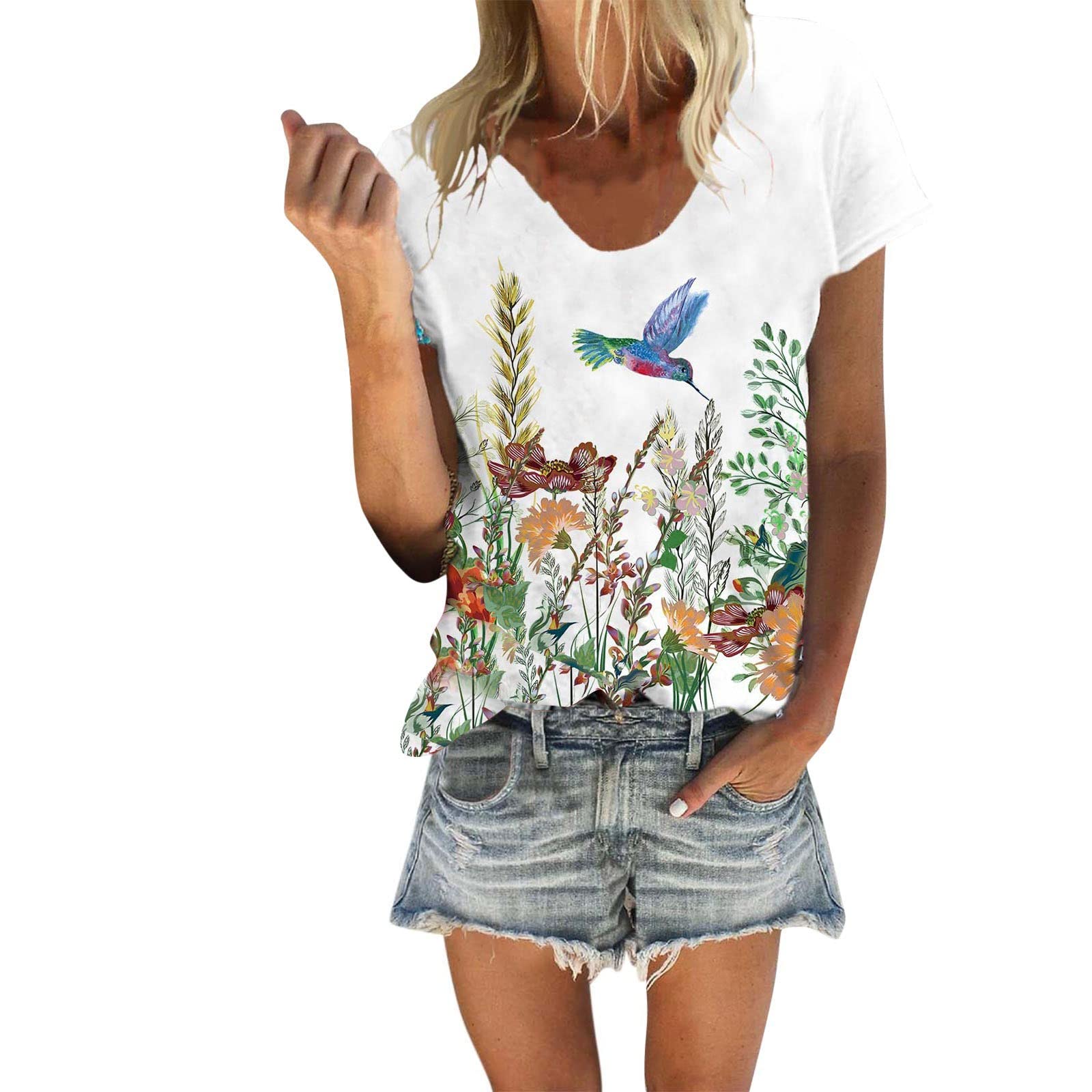 Women's Casual V-Neck Printed T-Shirt - Loose Fit Short Sleeve Summer Top for Ladies | Perfect for Beach Outings, Weekend Wear & Casual Office Looks