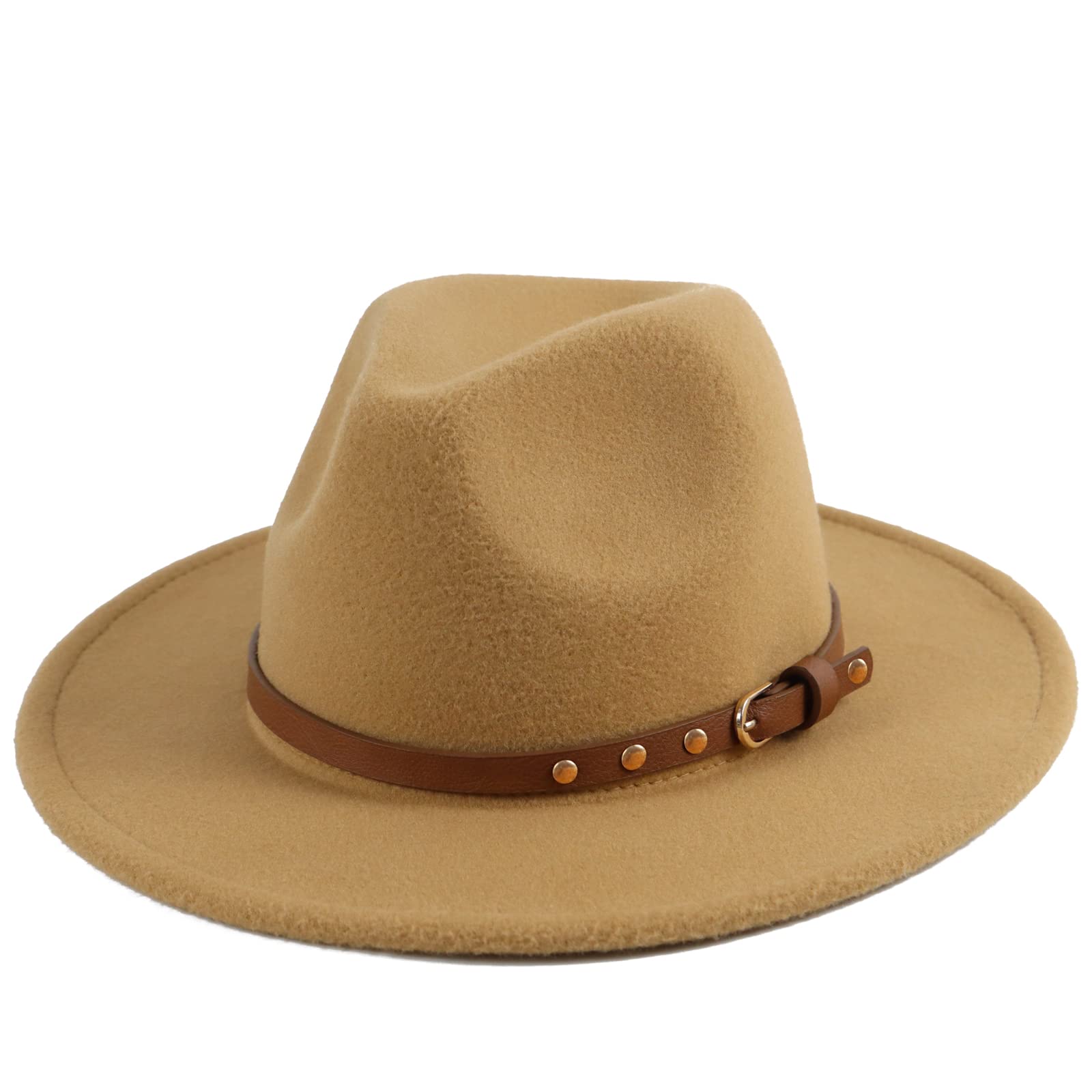 Koreshion Women's Classic Wide Brim Fedora Hat with Belt Buckle - Wool Panama Felt Sun Hat for Outdoor, Beach & Fashion