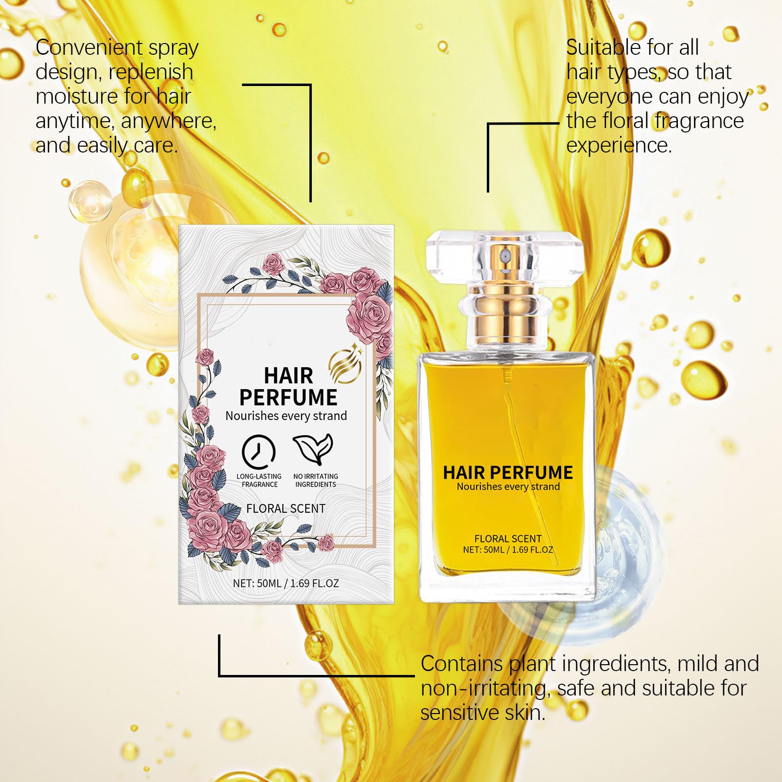 Natural Hair Perfume Oil for Women - Floral Scented Essential Oil for Dry Damaged Hair | Long Lasting Fragrance with Nourishing & Hydrating Benefits | Perfect for Daily Use, Special Occasions & Hair Care Routine