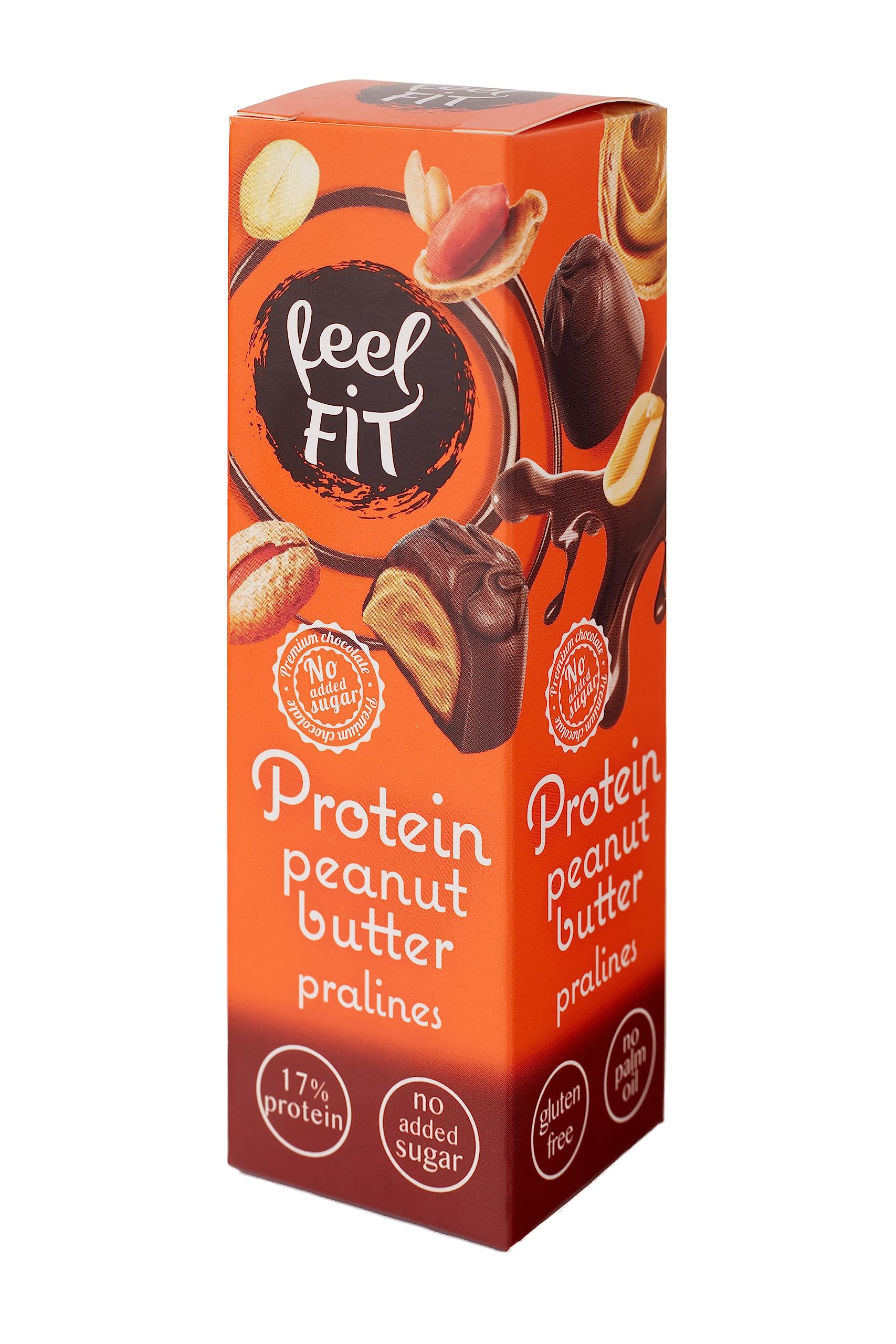 Feel FIT Protein Peanut Butter with Belgian Milk Chocolate Pralines - Sugar Free, Gluten Free, High Protein Snack (12 x 33g) | Perfect for Fitness, Keto Diet & Healthy On-the-Go Nutrition