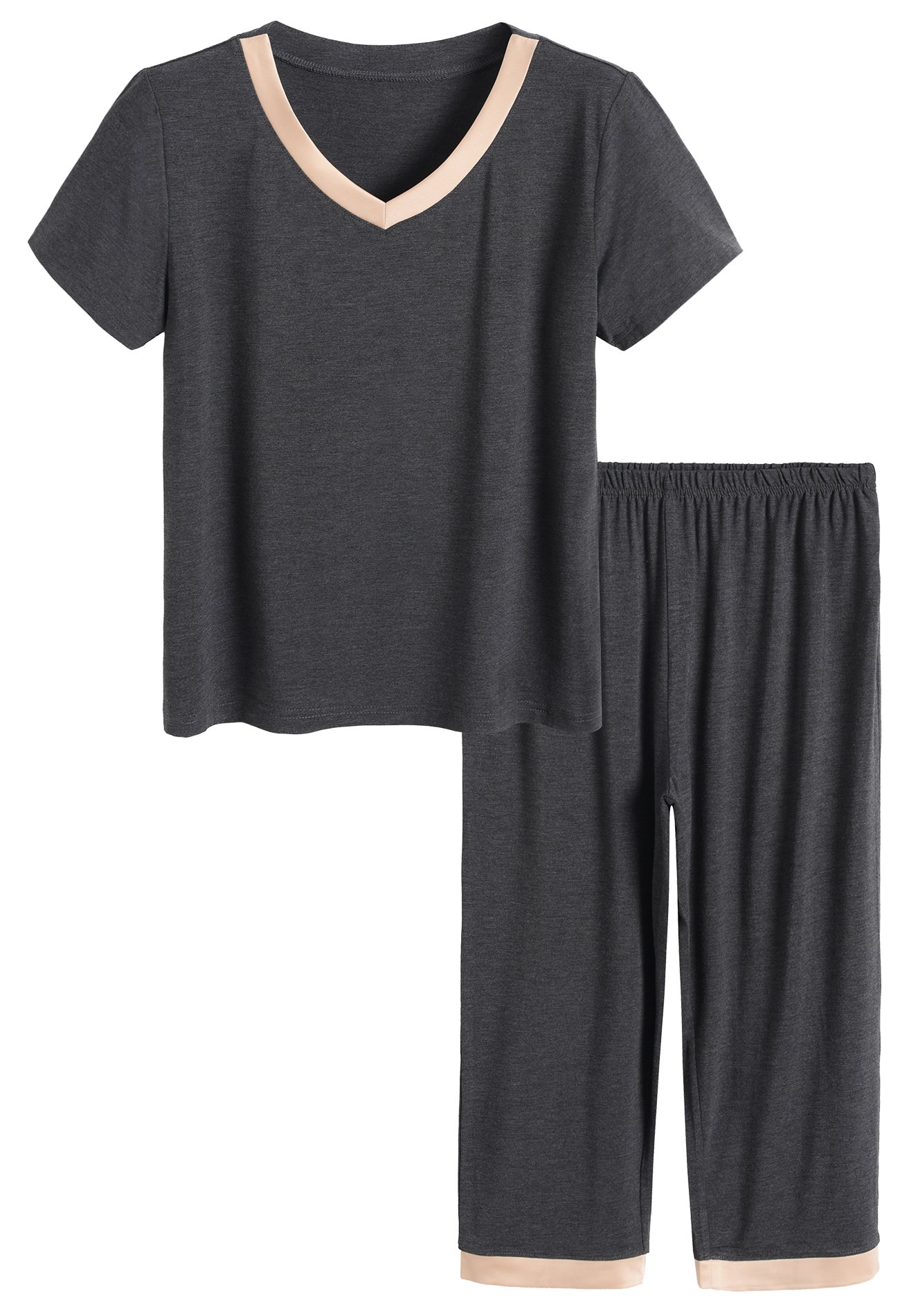 Latuza Women's Soft Sleepwear Pajama Set - Comfortable Short Sleeve Top & Capri Pants for Nightwear, Lounge & Relaxation at Home