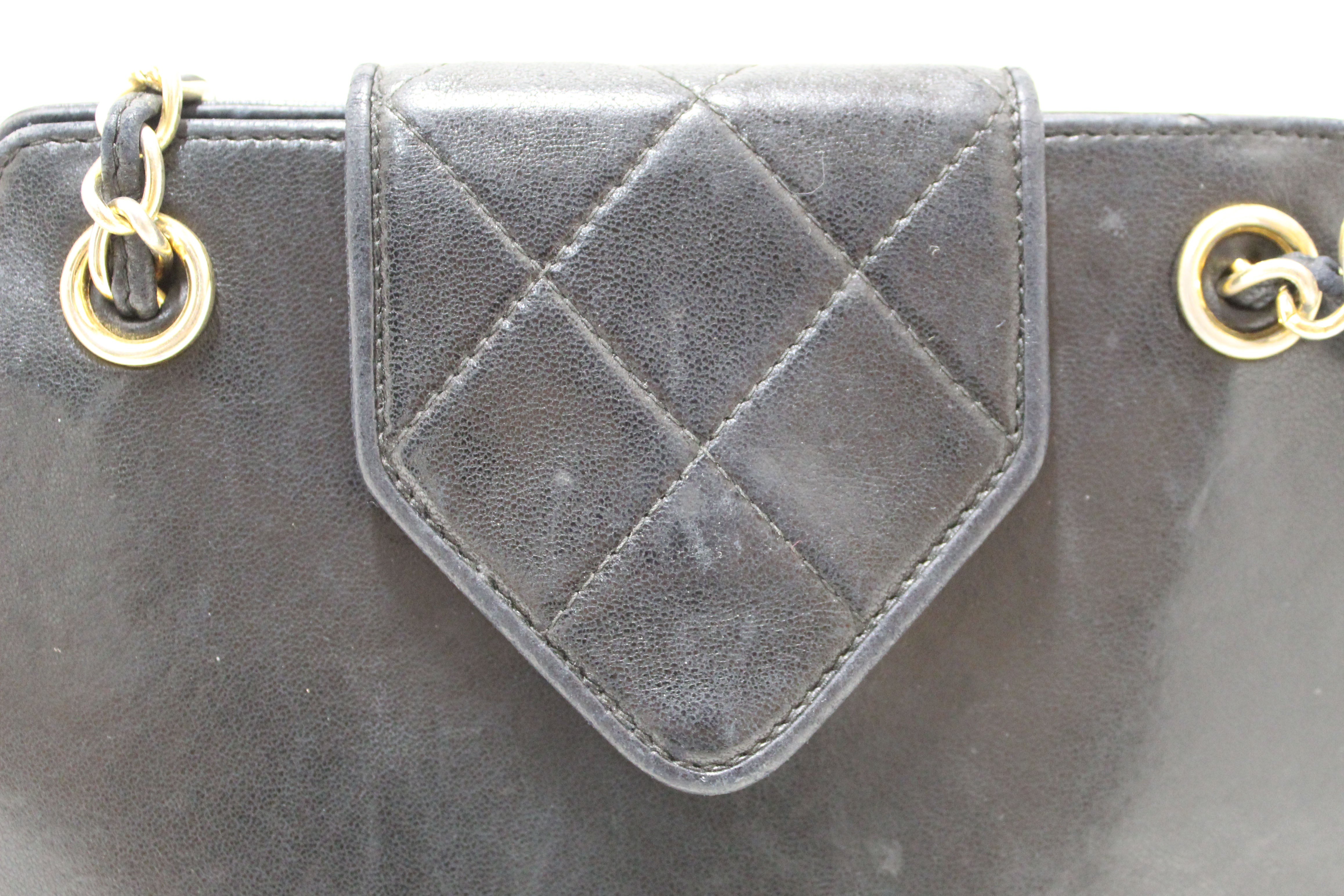 Authentic Vintage Chanel Black Quilted Lambskin Leather Small Tote Chain Shoulder Bag - Luxury Designer Handbag for Women, Perfect for Evening Parties, Date Nights & Special Occasions