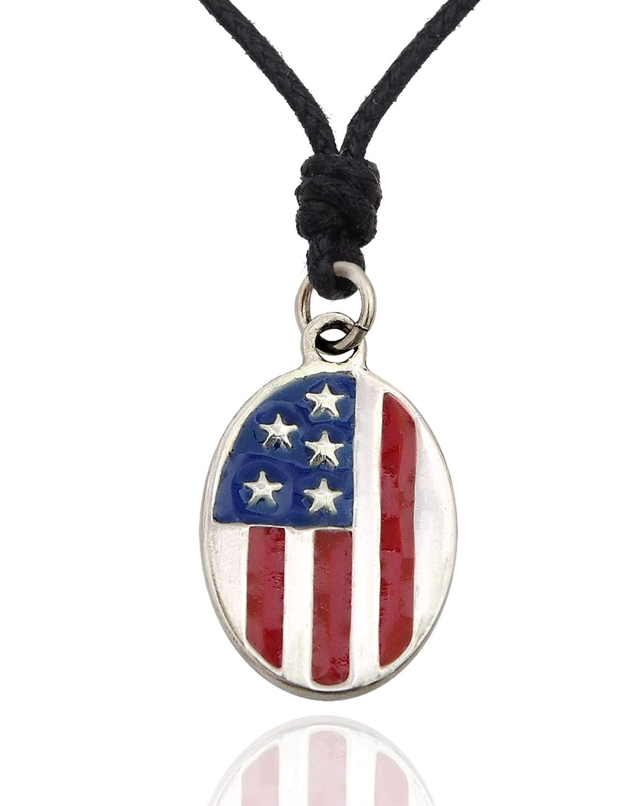 USA Flag American Silver Pewter Charm Necklace Pendant Jewelry - Patriotic Gift for Women & Men - Perfect for 4th of July, Memorial Day, Veterans Day