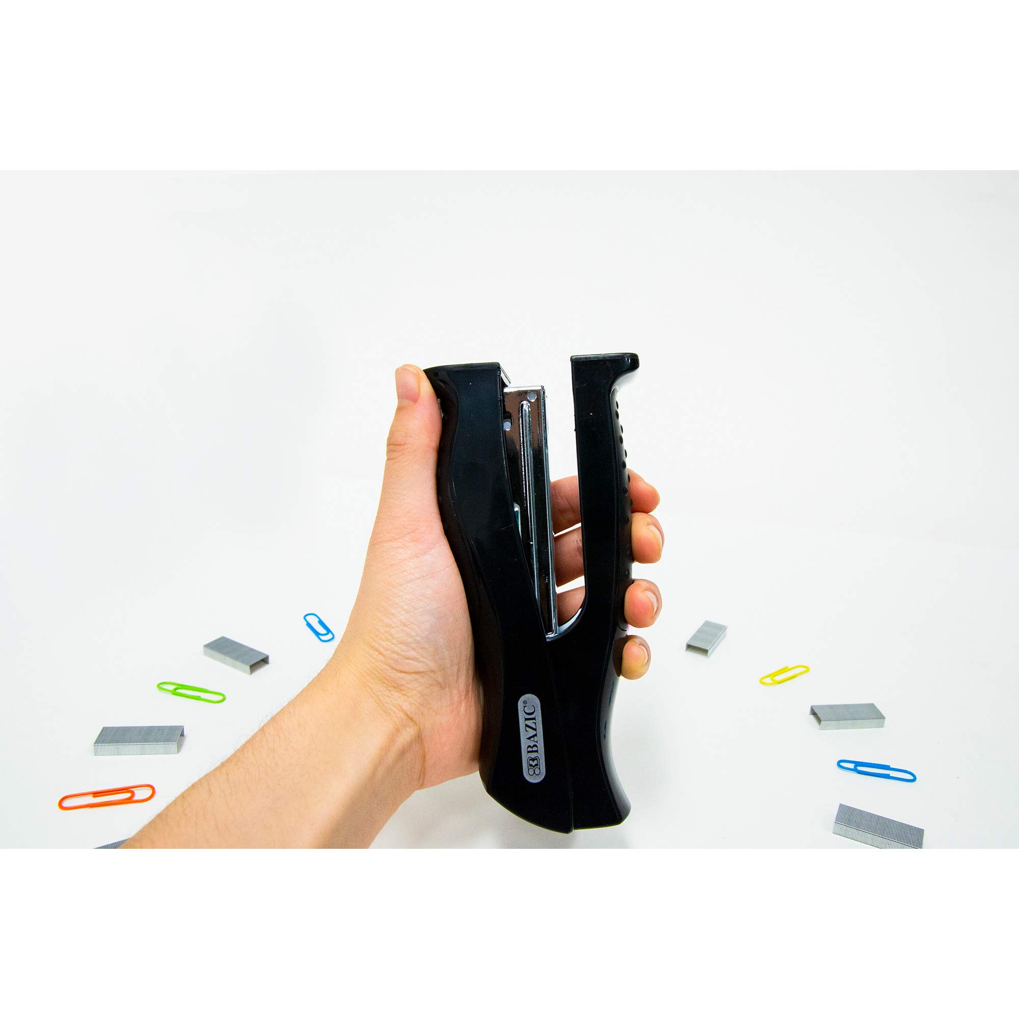 BAZIC Heavy Duty Stand-Up Stapler with 500 Staples, Full Strip Size Standard 26/6, Black Office Stapler for Home, School & Business - 12-Pack Bulk Set for Paperwork, Filing & Document Organization