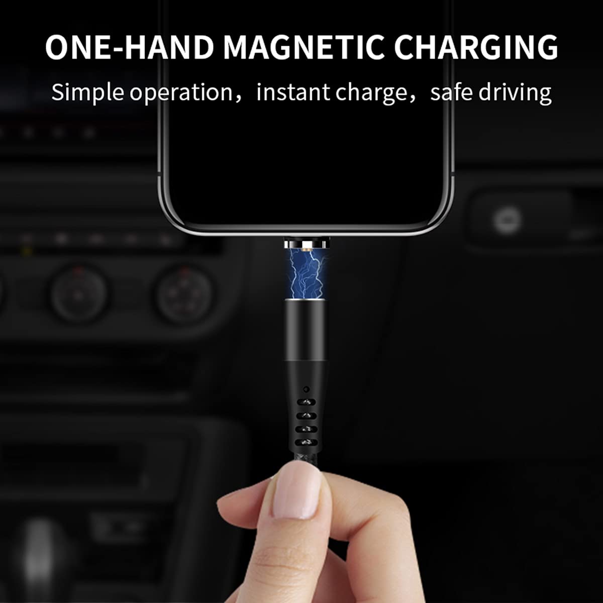 P-TECHUK Magnetic Charging Cable 2-Pack (1M Each) with 6 Adapter Tips & Holder - Fast Charging Nylon Braided USB Cable for iPhone Samsung Android - Perfect for Home Office Travel Car Charging