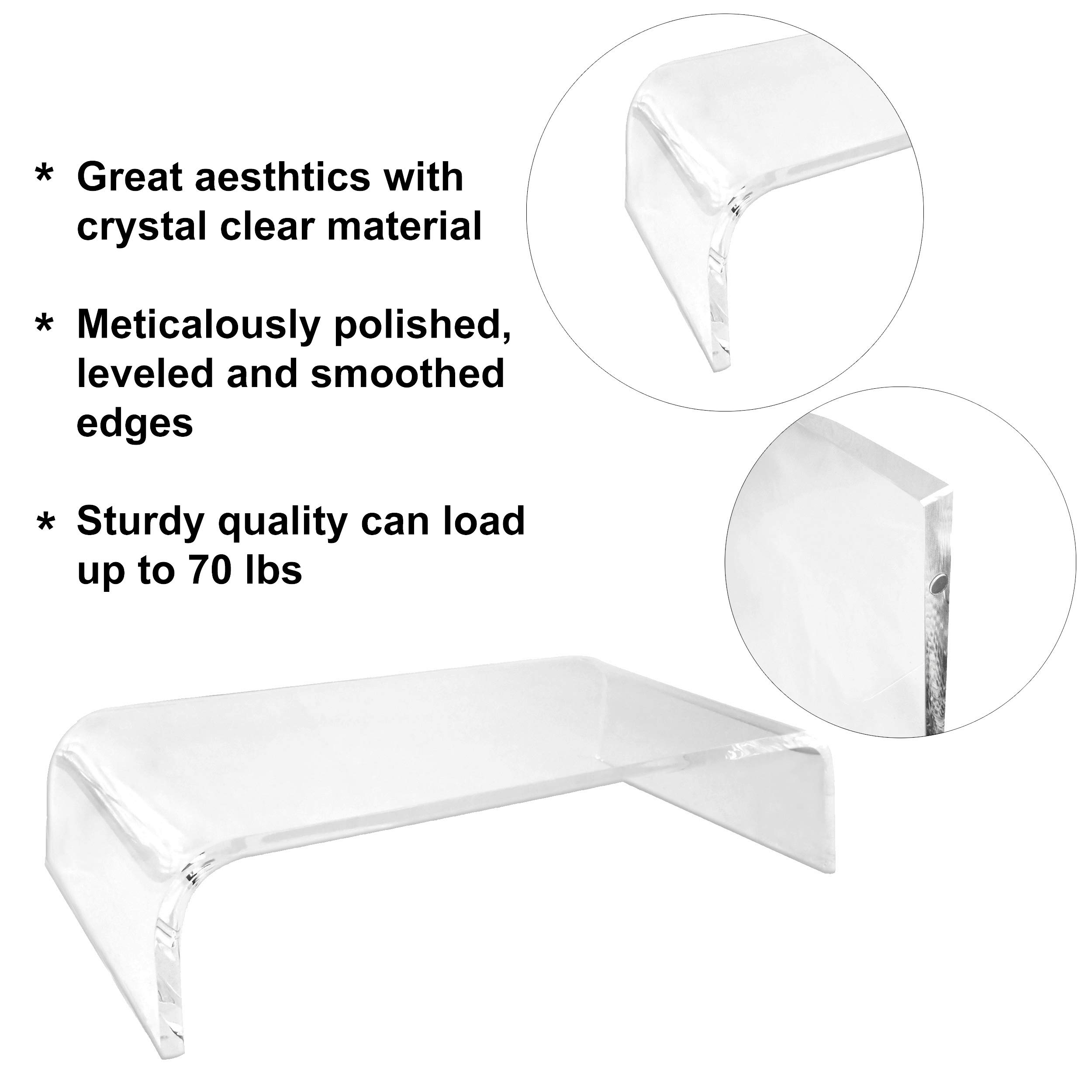 AMT Clear Acrylic Monitor Stand Riser for Laptop & PC - Large Home Office Desk Organizer with Storage Space | Perfect for Ergonomics & Cable Management