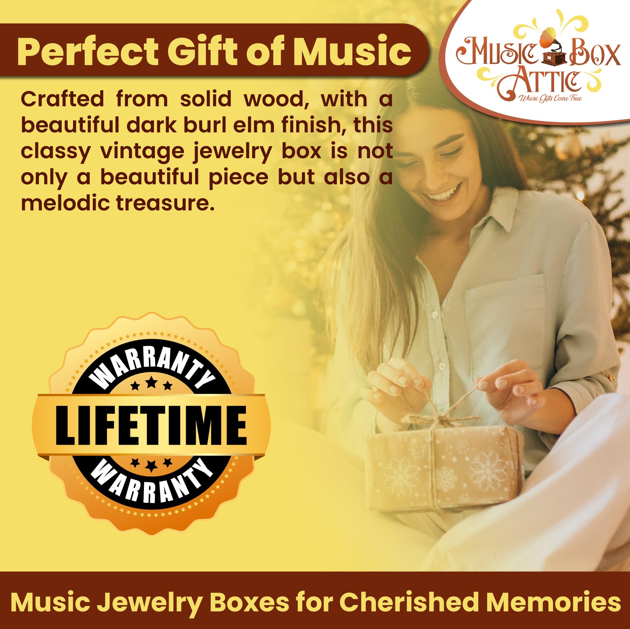 Personalized Wooden Musical Jewelry Box for Women & Girls - Custom Song Jewelry Organizer with Music (Itsy Bitsy Spider) - 5.0 x 4.5 x 2.5