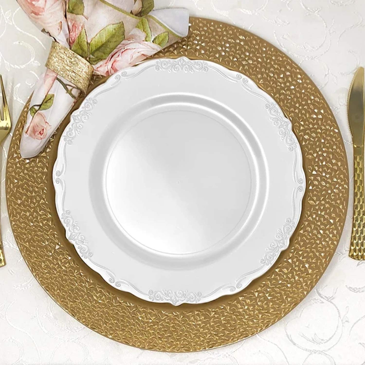 Elegant White Disposable Plastic Plates for Party - 120 Pack 7.5