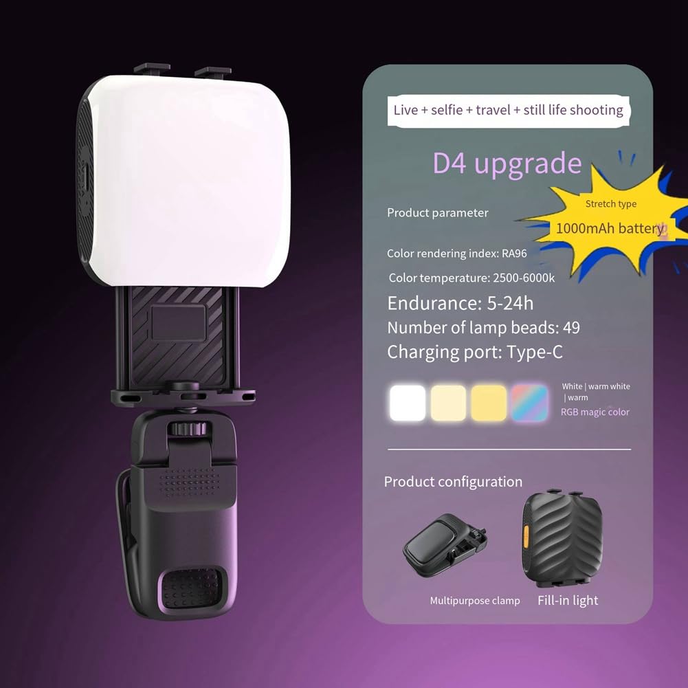 Kivvlbzeq D4 Mini Pocket Light - USB Rechargeable Clip-On Fill Light for Phone & Tablet - Perfect for Live Streaming, Beauty Makeup, and Video Calls