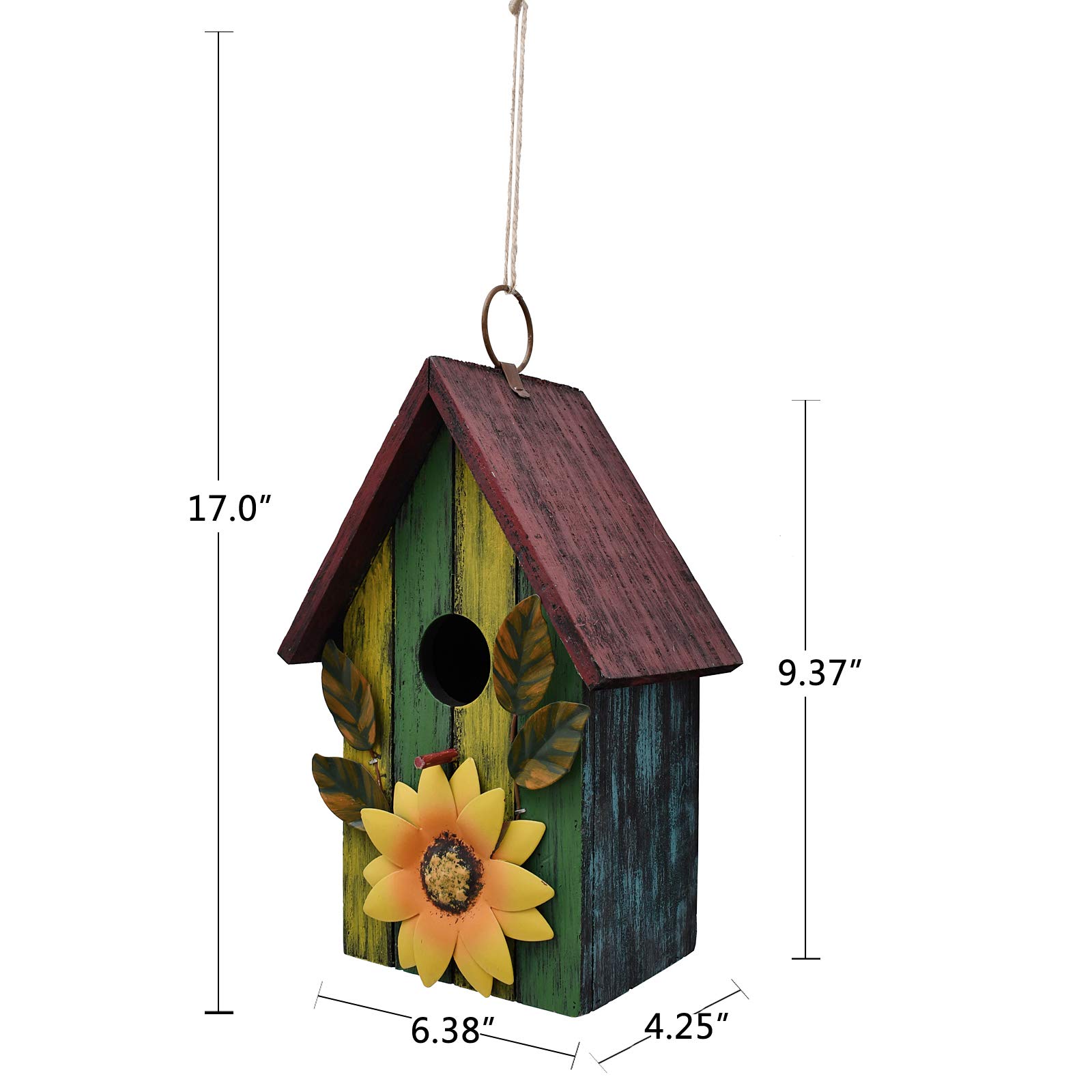 Hand-Painted Wooden Decorative Bird House for Outdoor Hanging - Hummingbird, Finch & Bluebird Nesting Box - Garden Decor for Patio, Yard & Backyard Bird Watching
