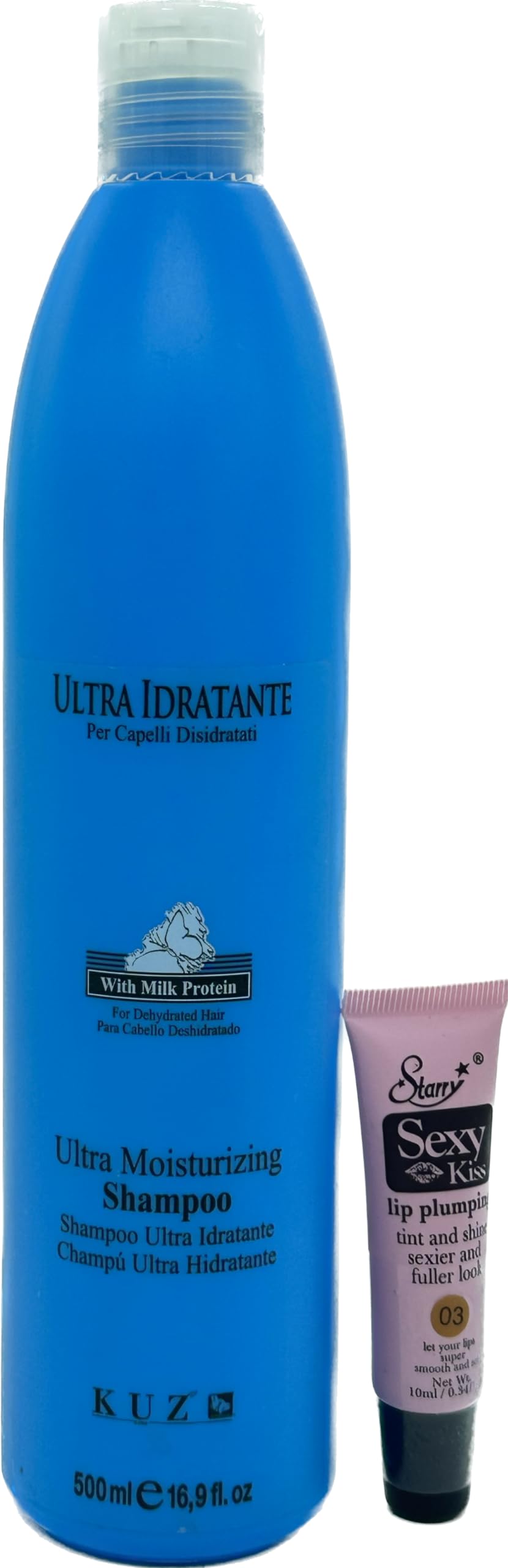 KUZ Ultra Moisturizing Shampoo with Milk Protein for Dry & Damaged Hair - 500ml/16.9 fl oz Hydrating Hair Care - Free Starry Lip Gloss 10ml - Perfect for Daily Use & Post-Salon Treatment