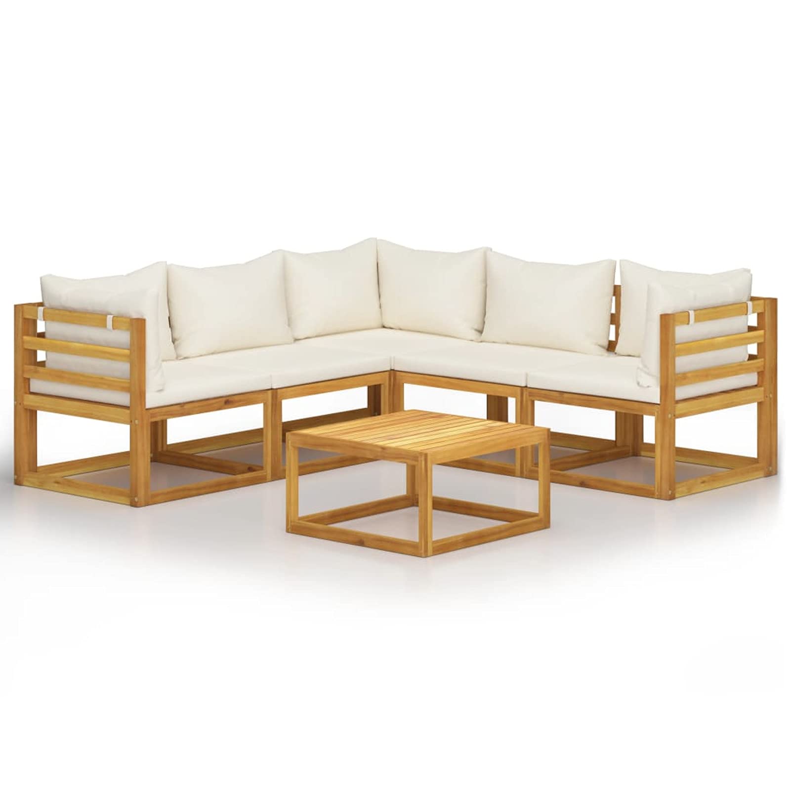 Festnight 6-Piece Outdoor Patio Lounge Set - Acacia Wood Modular Sectional Sofa with Cream Cushions for Garden, Backyard, Deck | Perfect for Entertaining & Relaxing