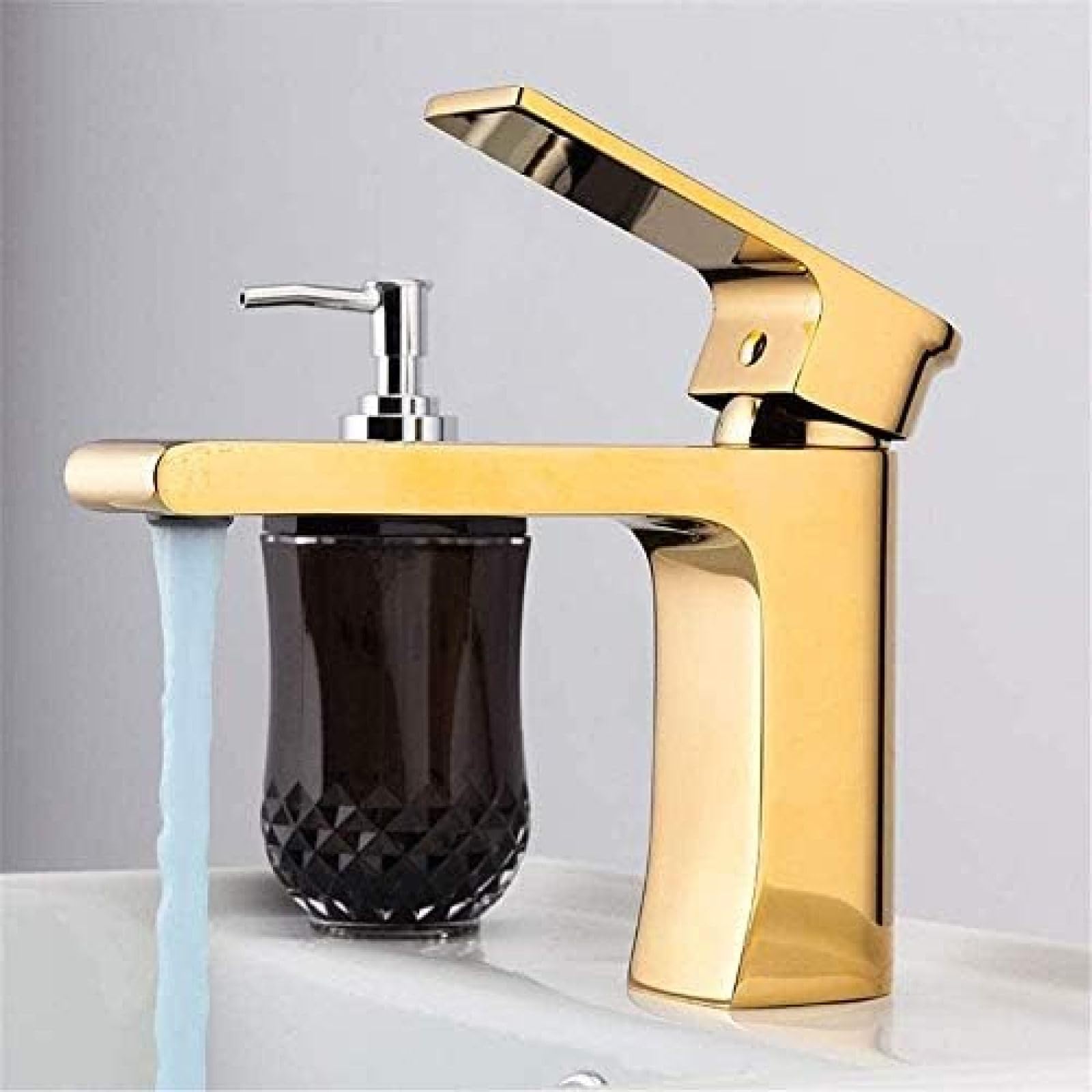 CRJUS Modern Deck Mounted Waterfall Mixer Faucet - Kitchen & Bathroom Sink Faucet with High Arc Spout for Easy Washing - Perfect for Home, Restaurant, and Office Use