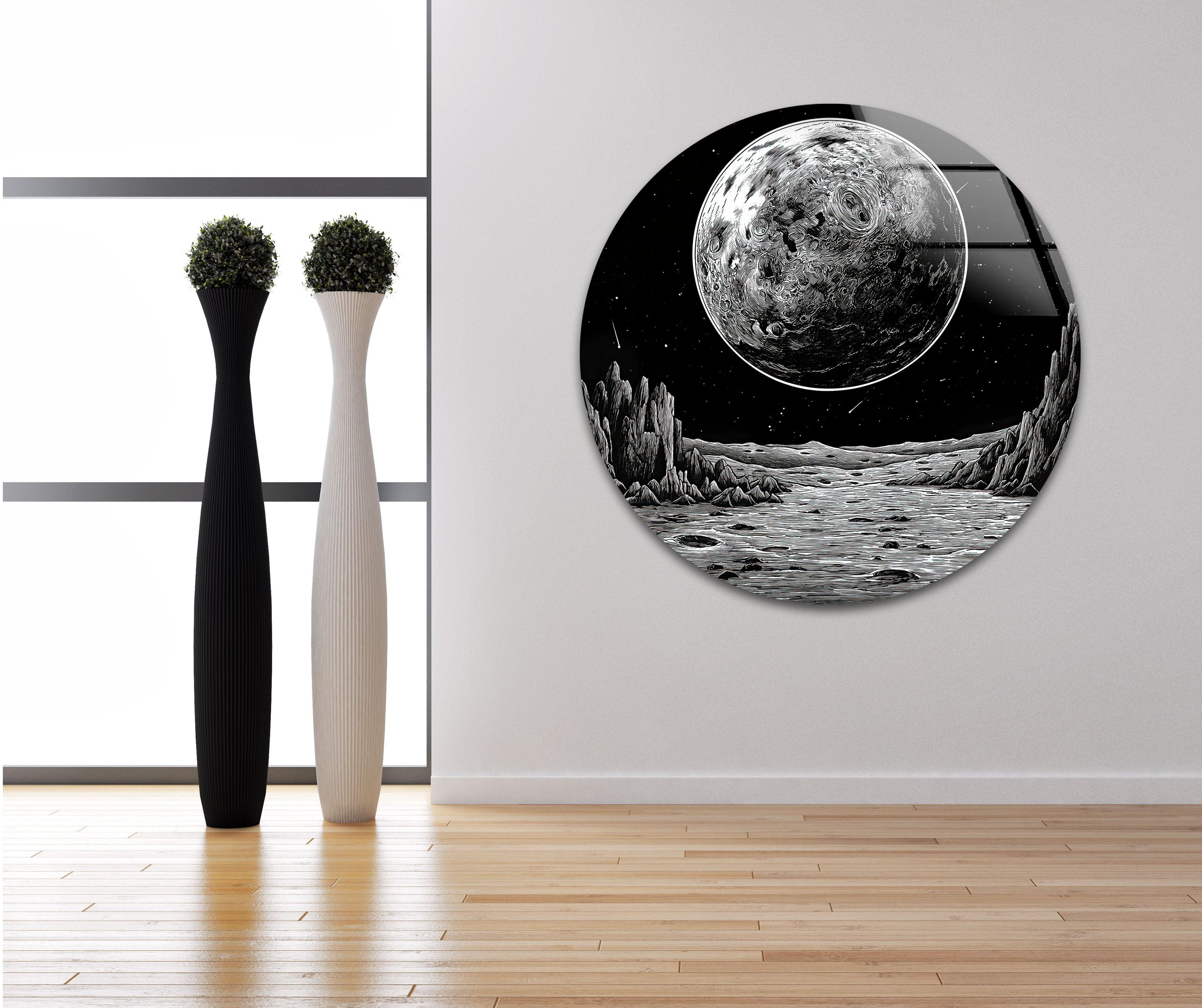 Black Moon Glass Wall Art - Handmade Modern Home Decor for Living Room, Bedroom & Office - Unique Glass Artwork for Stylish Interior Design