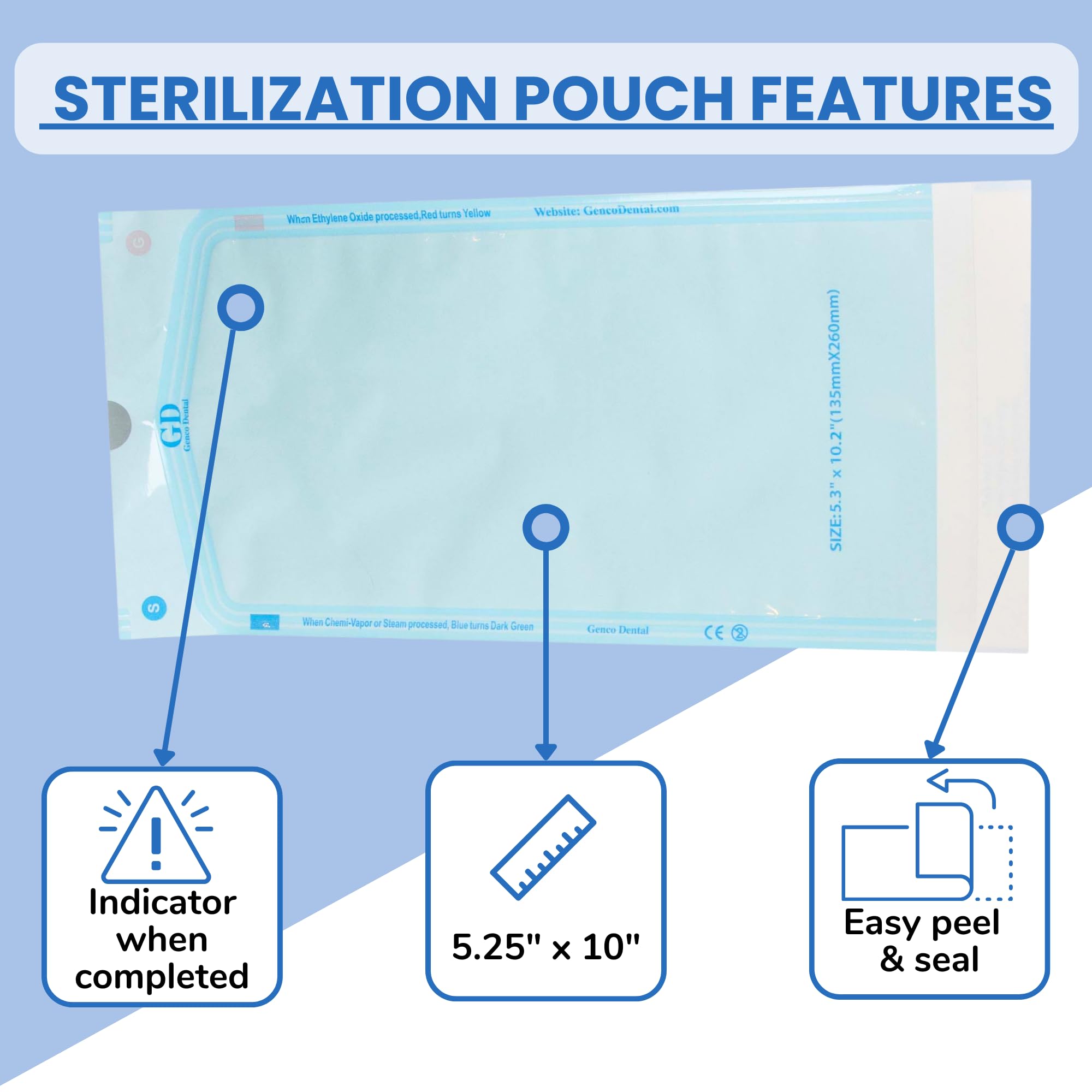 Autoclave Sterilization Pouches for Dental Tools - Self Seal Sterilizer Bags (5.25