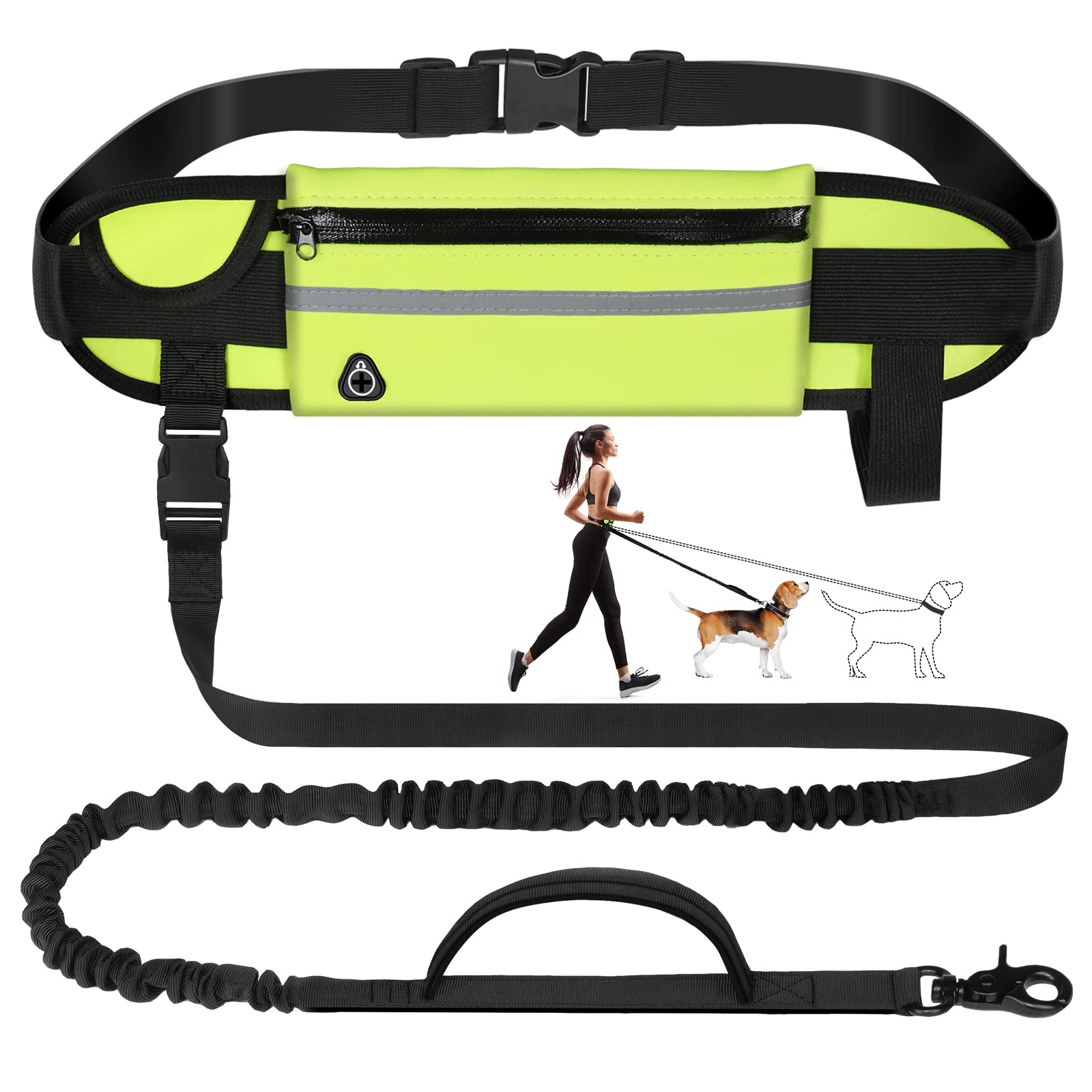 JOFUNG Hands Free Dog Leash - Retractable Bungee Leash up to 5.5ft for Running, Walking, Hiking & Dog Training with Waist Pack, Reflective Stripe & Phone Holder - Perfect for Outdoor Adventures, Jogging & Daily Pet Care