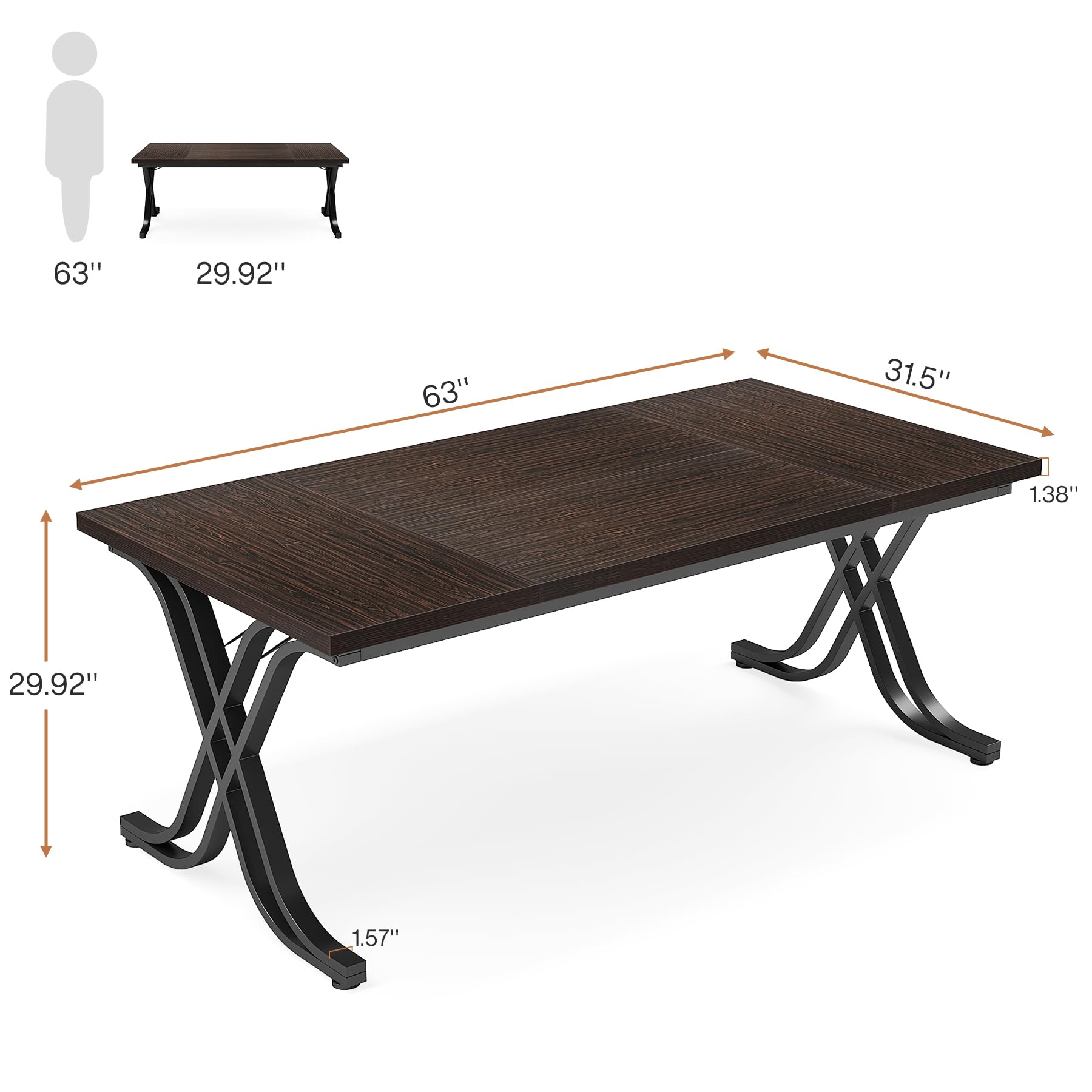 Tribesigns 63 Inch Executive Desk - Large Office Computer Desk with Thick Wooden Tabletop & Sturdy Metal Frame, Modern Minimalist Workstation for Home Office, Study & Writing (Walnut Brown) - Perfect for Remote Work, Online Classes & Home Office Setup