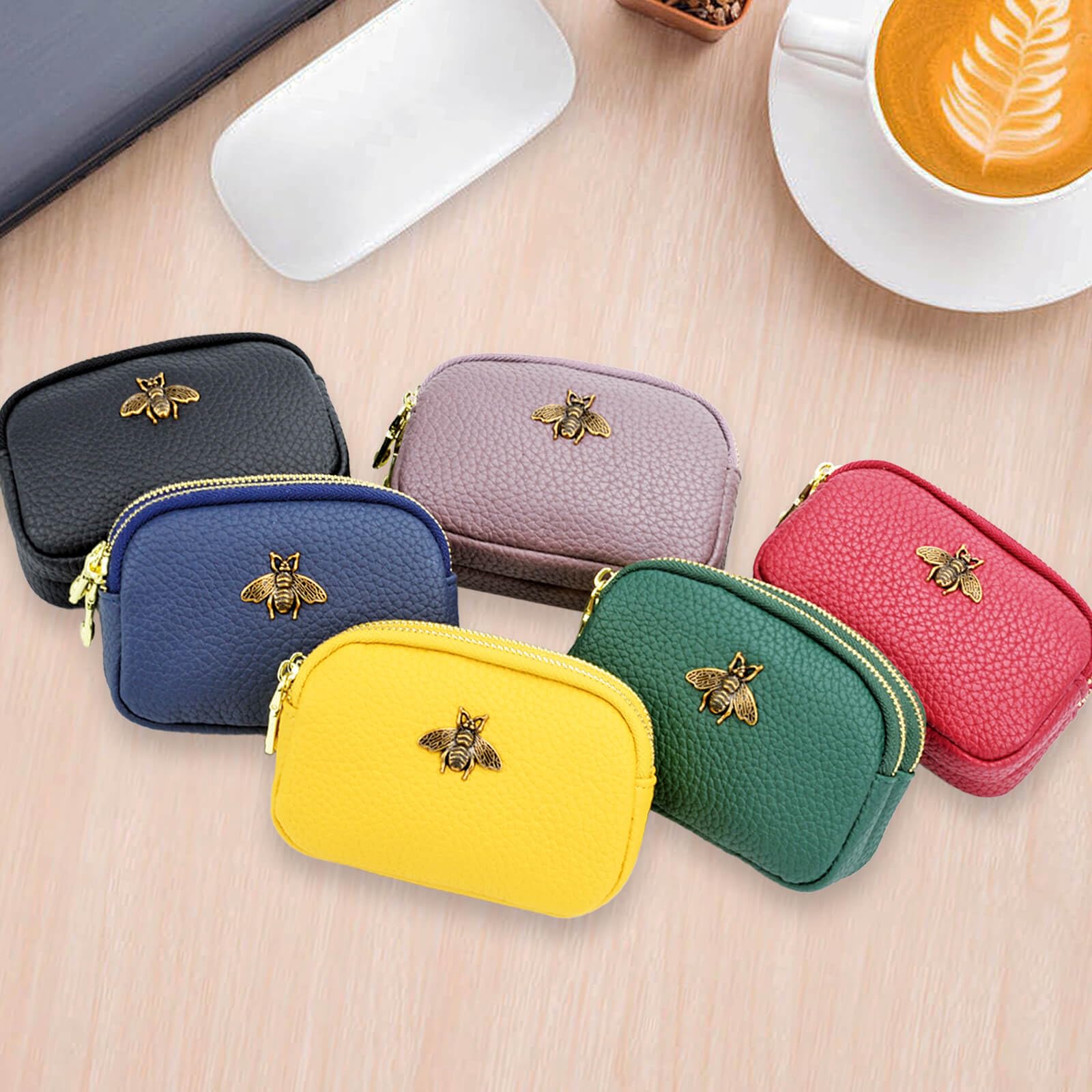 WOZEAH Leather Coin Purse for Women - Small Zipper Wallet with Key Ring for Cash & Cards (Black) - Perfect for Travel & Daily Use