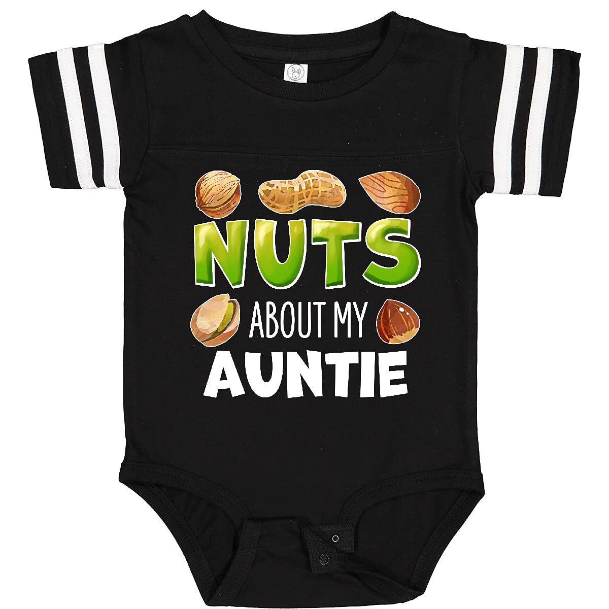 Inktastic Nuts About My Auntie Peanut Almond Pistachio Baby Bodysuit - Cute Funny Infant Onesie for Newborns & Toddlers - Perfect Gift for Aunts & Family Gatherings