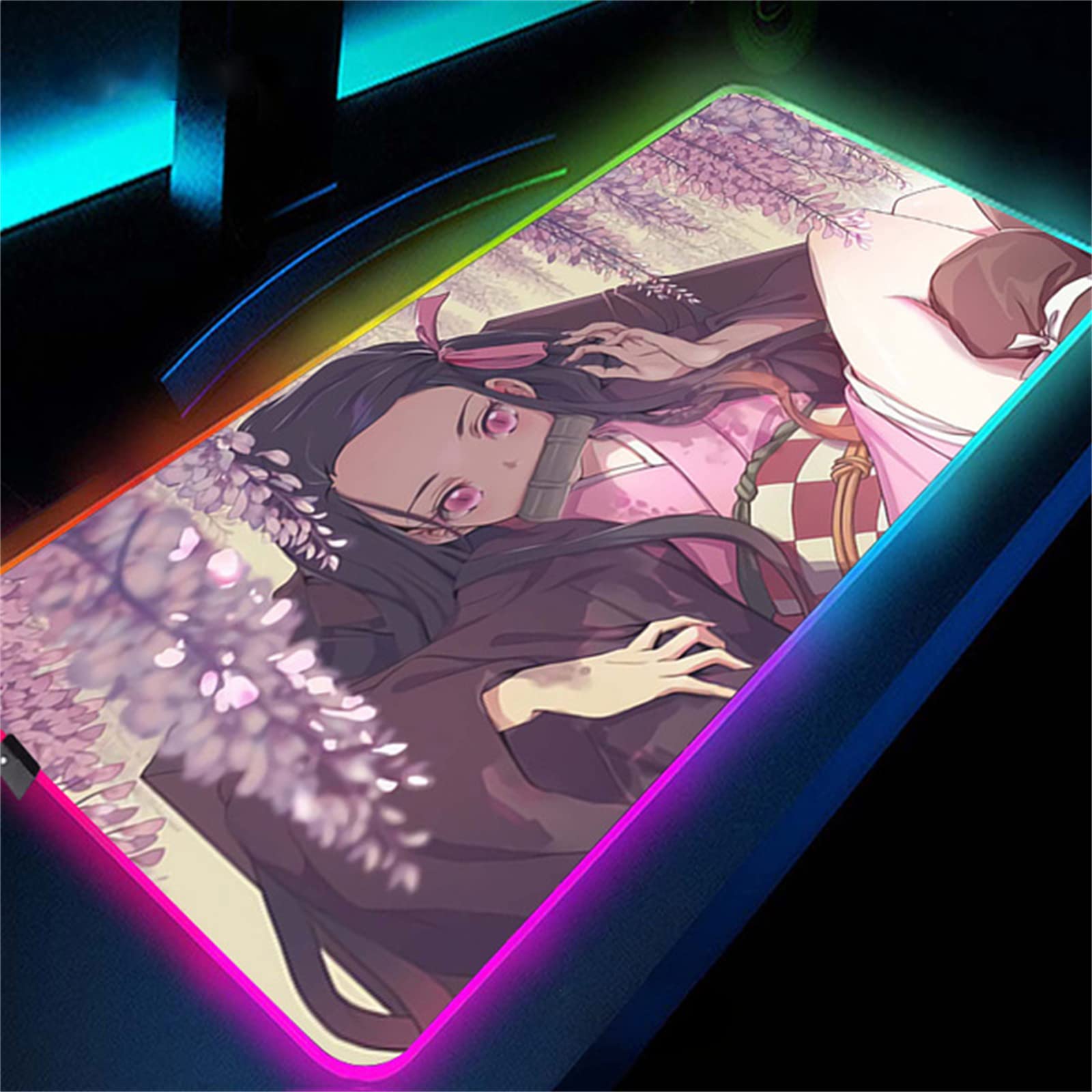 Kamado Nezuko LED Gaming Mouse Pad - XXL Large RGB Extended Mousepad with Stitched Edges for PC, Laptop & Keyboard | Perfect for Gaming Setup, Office Work & Anime Decor