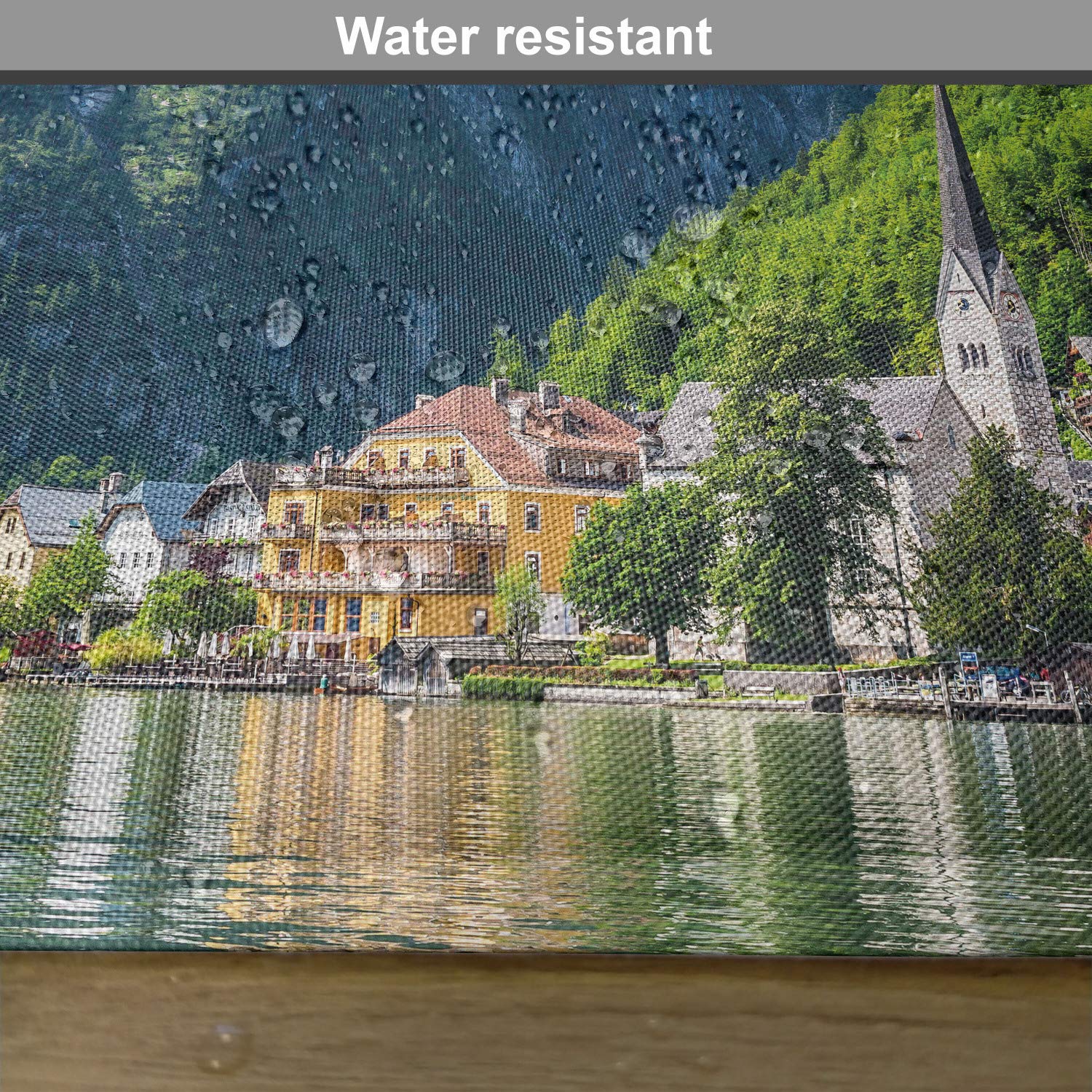 Ambesonne 4-Piece Landscape Placemats Set - Hallstatt Austria Mountain Forest Town Scenery with Blue Sky - Washable Fabric Table Mats for Dining Room & Kitchen Decor in Green, Blue, White | Perfect for Dinner Parties, Holiday Gatherings & Home Decor