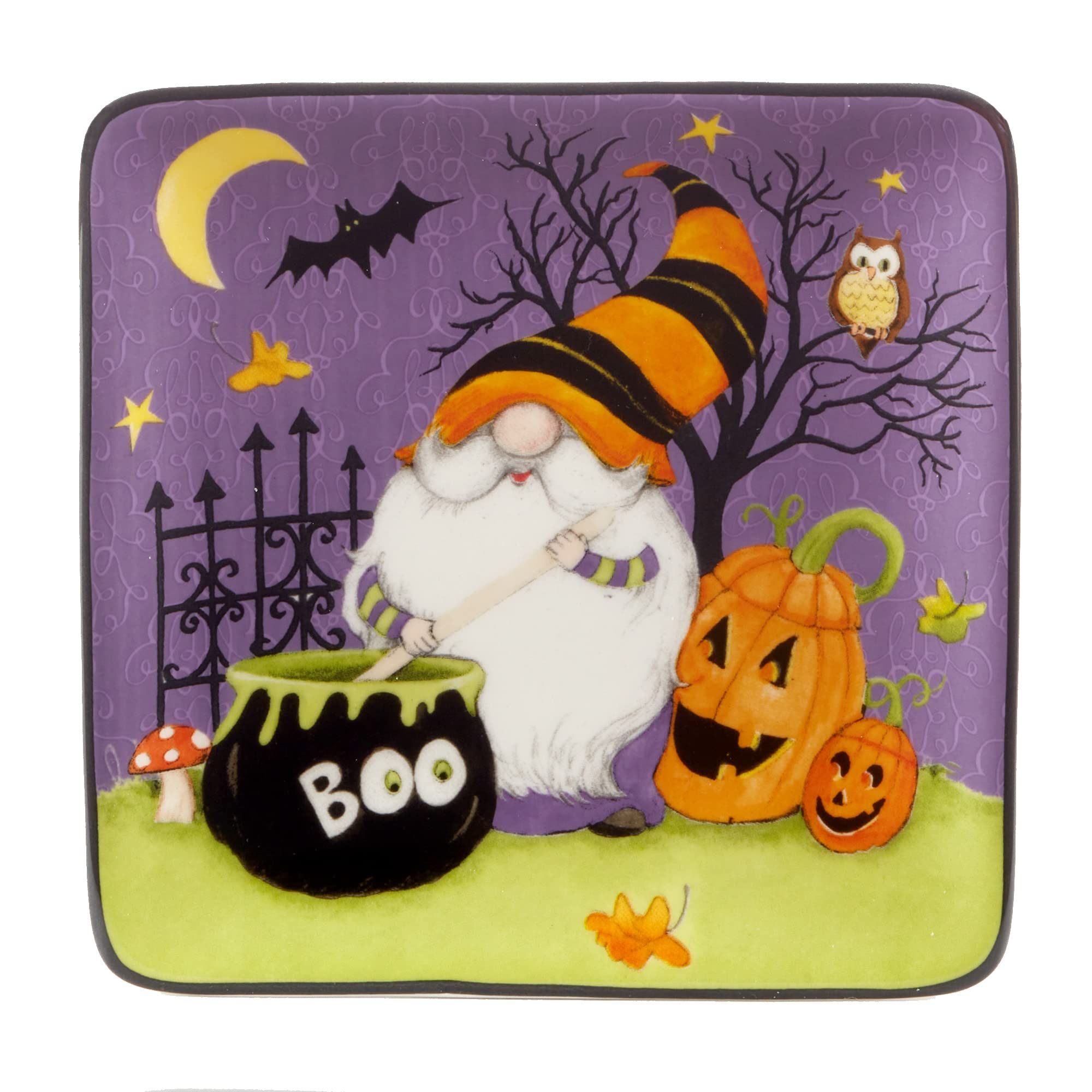 Halloween Gnome 6-Inch Square Plates - Set of 4 Colorful Small Appetizer Dishes for Halloween Party, Dinner, or Luncheon | Certified International